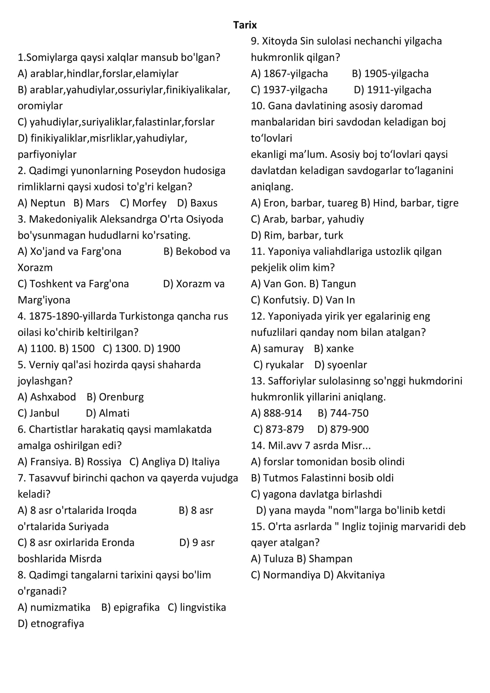 IIV litseyiga topshirganlar uchun DTM materiali