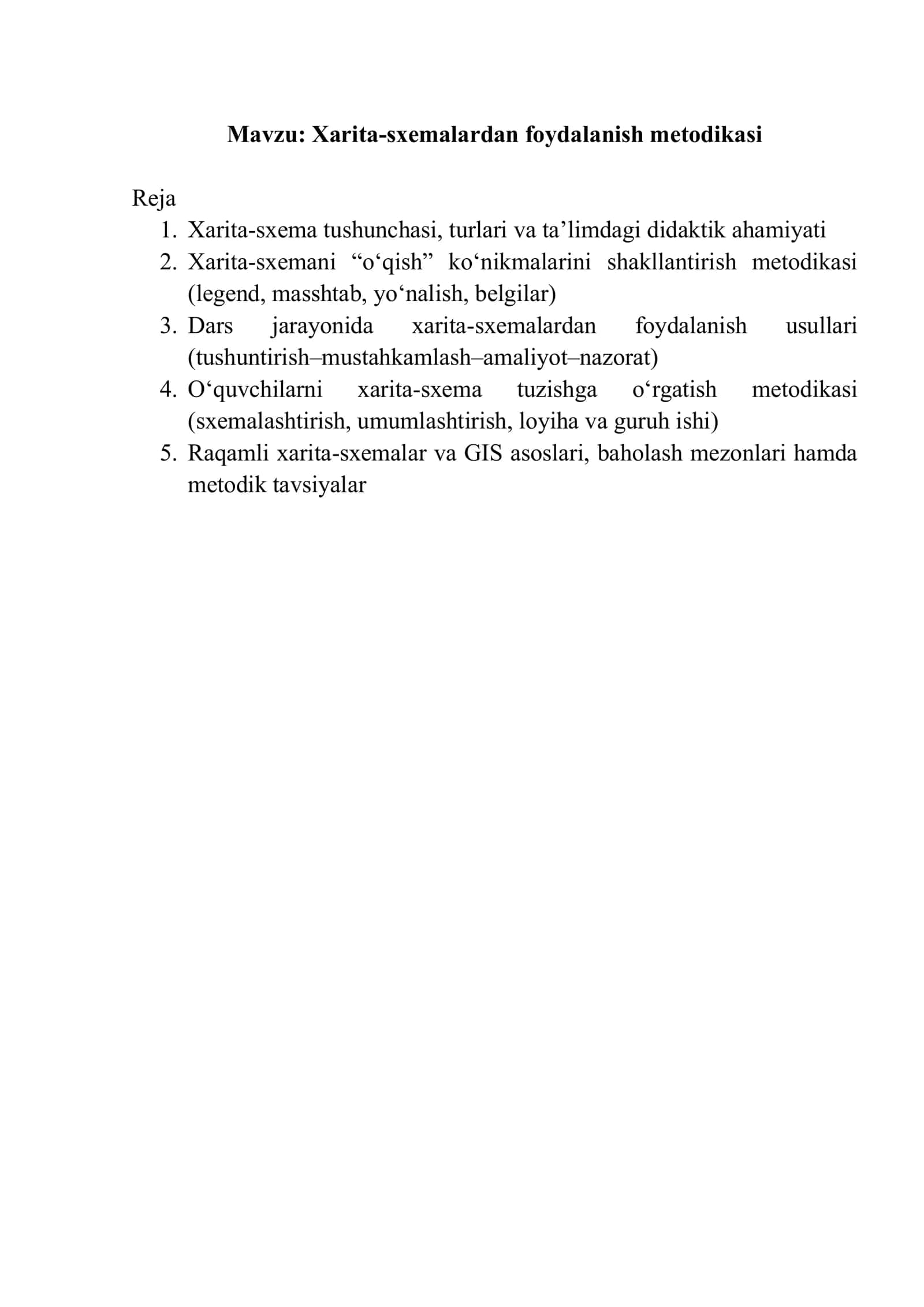 Xarita-sxemalardan foydalanish metodikasi