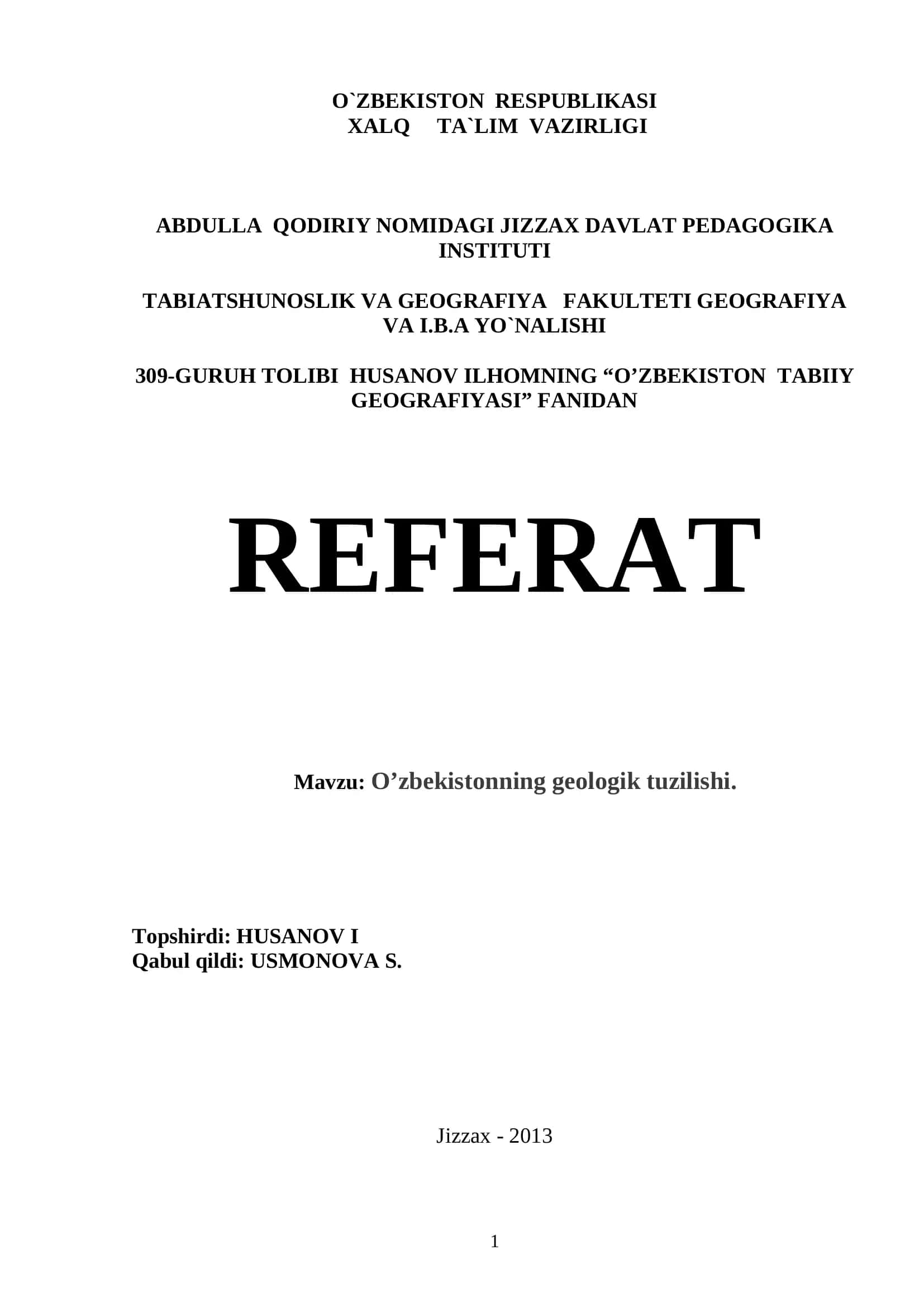 O’zbekiston Tabiiy Geografiyasi