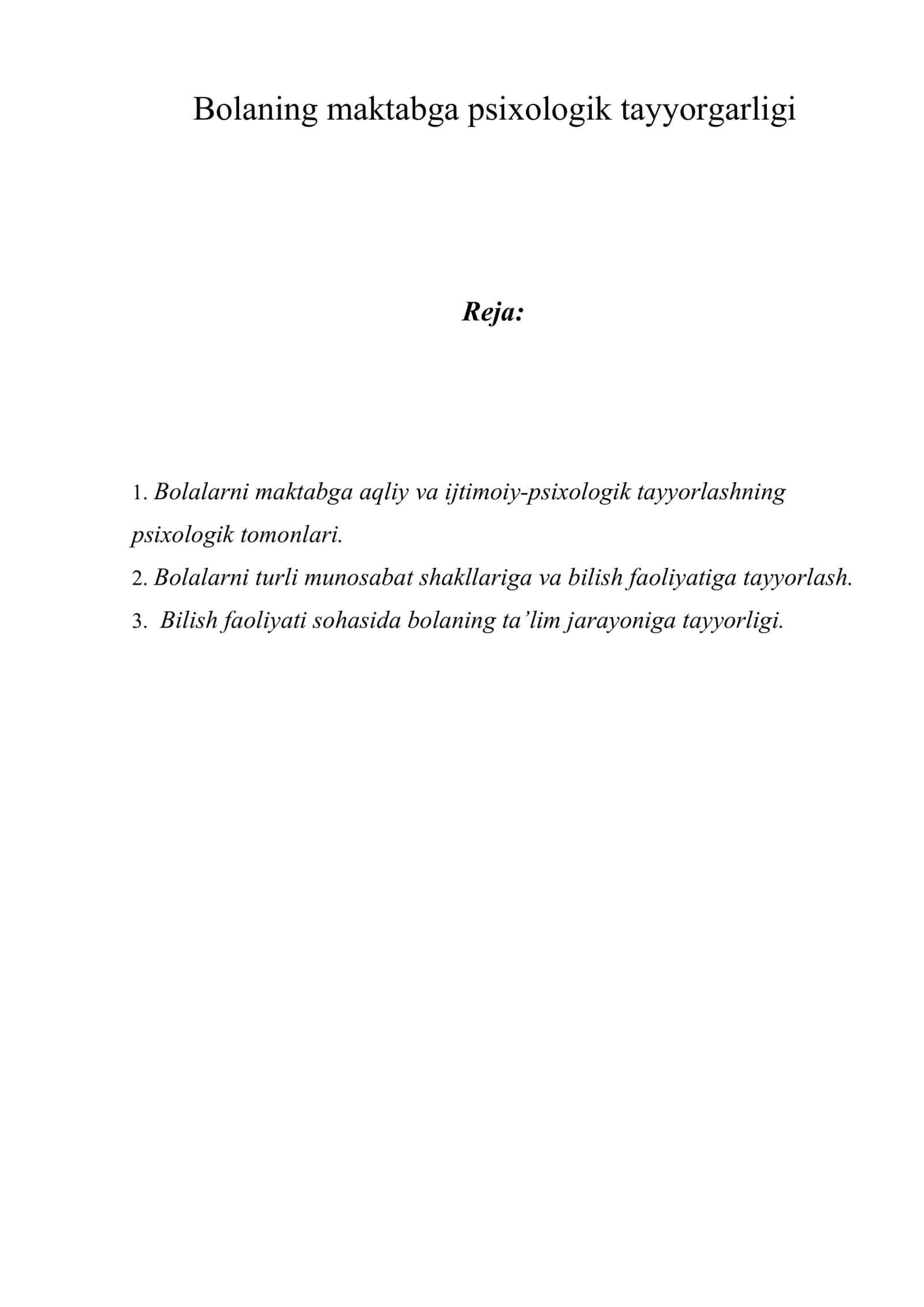 Bolaning maktabga psixologik tayyorgarligi