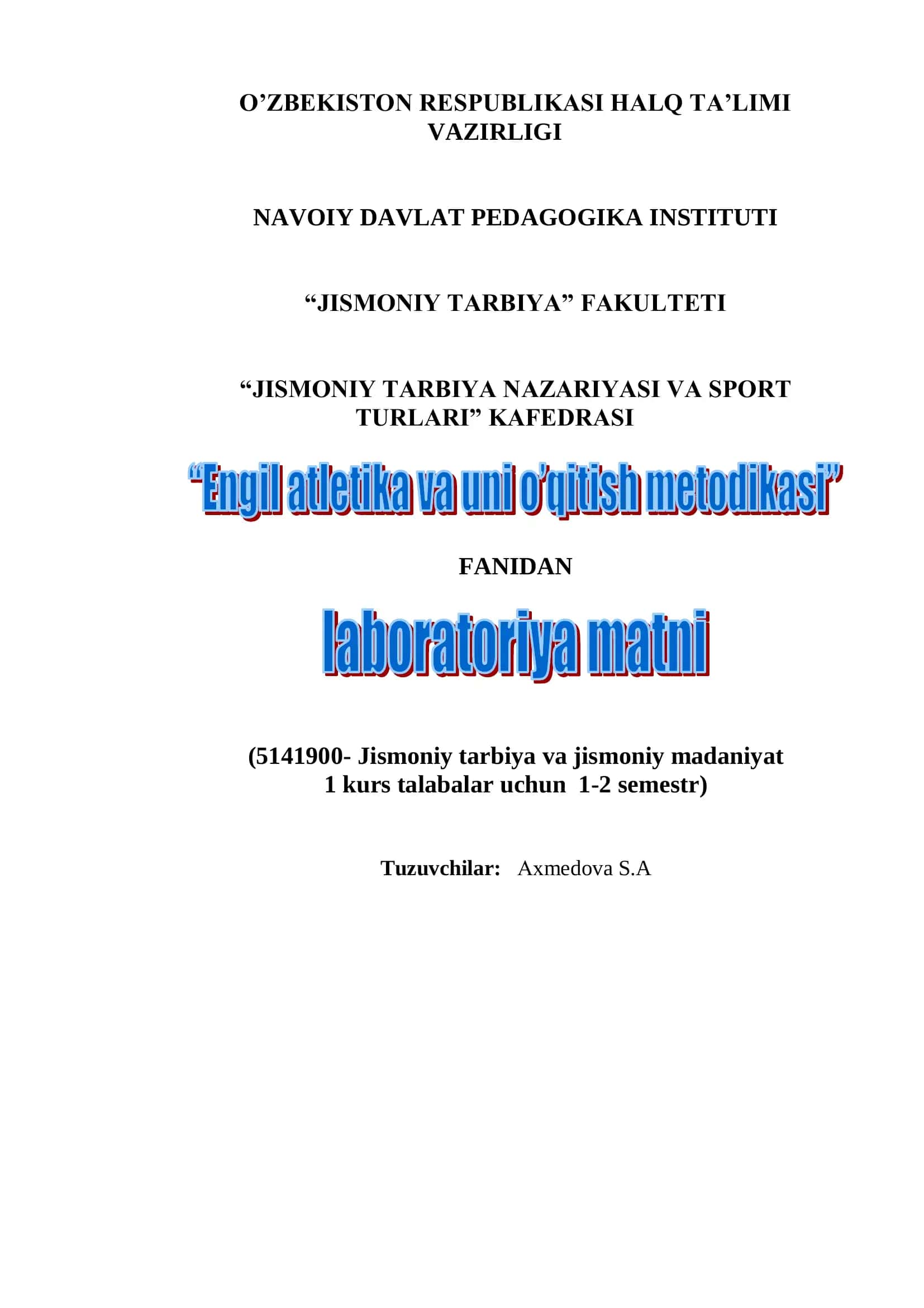 Yengil atletika dars ishlanmasining tuzilishi