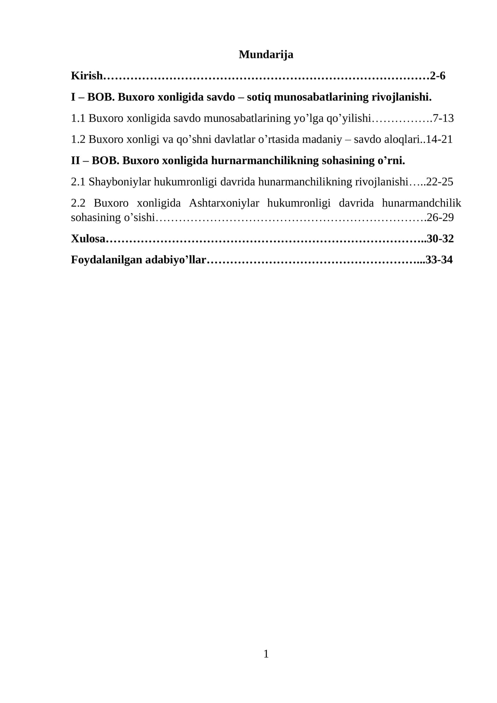 Buxoro xonligida hunarmandchilik va savdo-sotiq