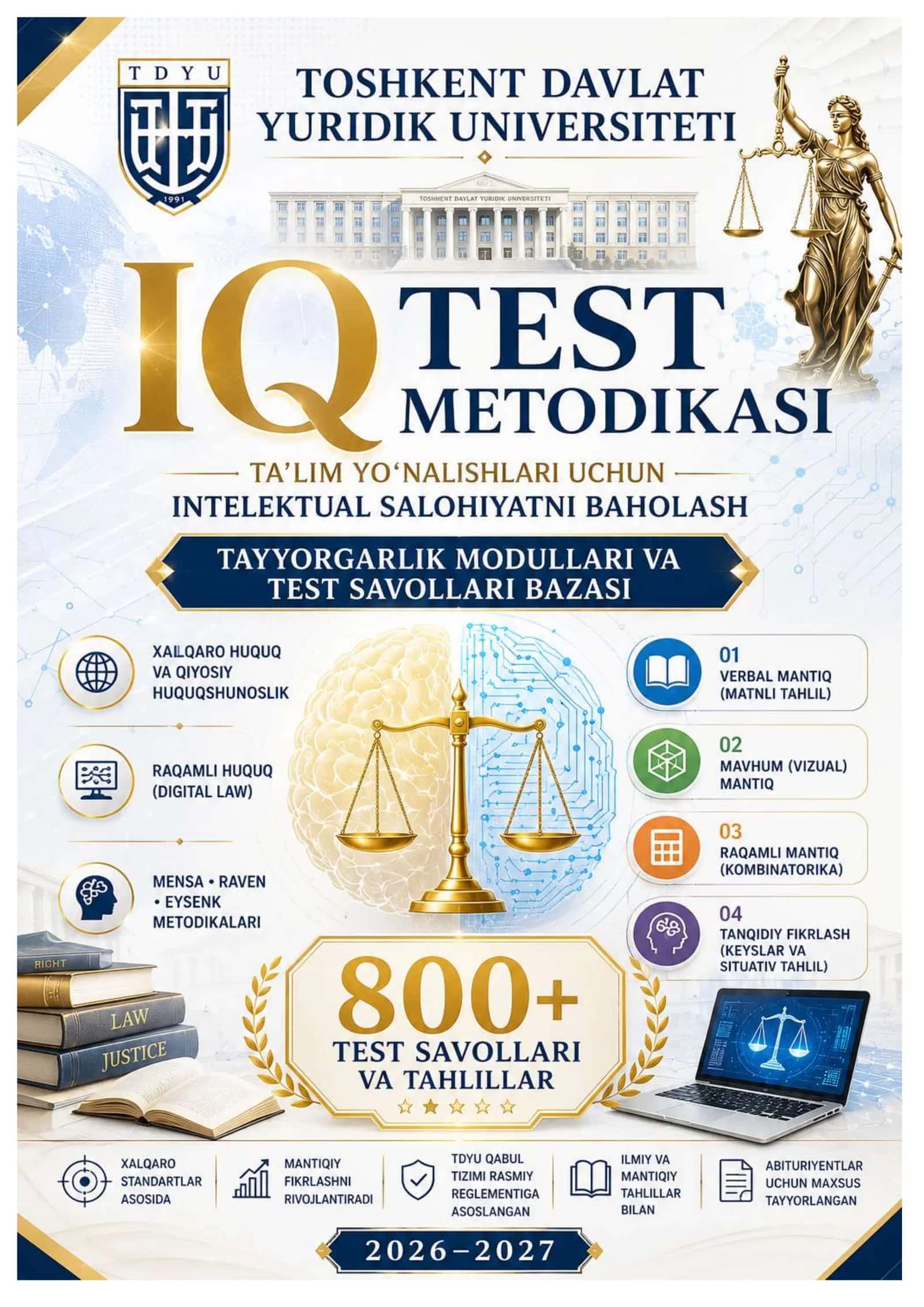 YURIDIK UNIVERSITETI KIRISH IQ TESTLARI INTELEKTUAL SALOHIYATNI BAHOLASh 2026 YIL