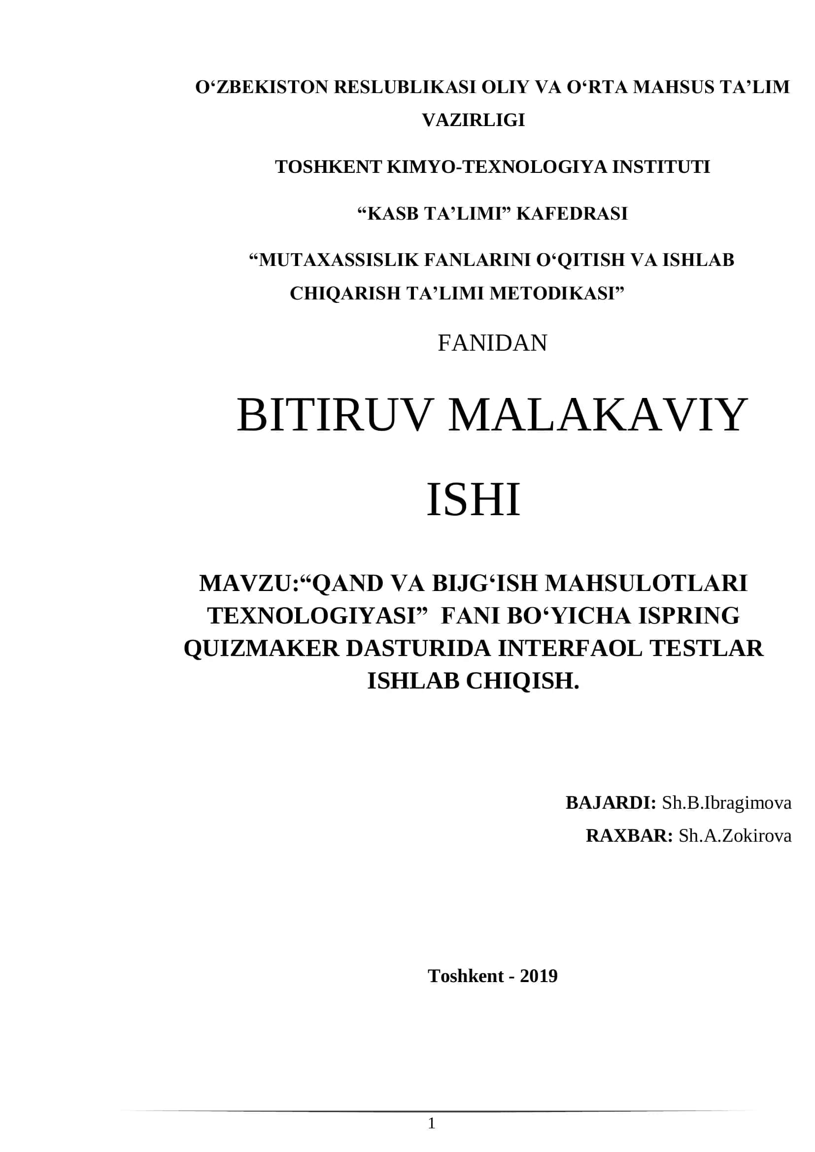 QAND VA BIJG‘ISH MAHSULOTLARI TEXNOLOGIYASI
