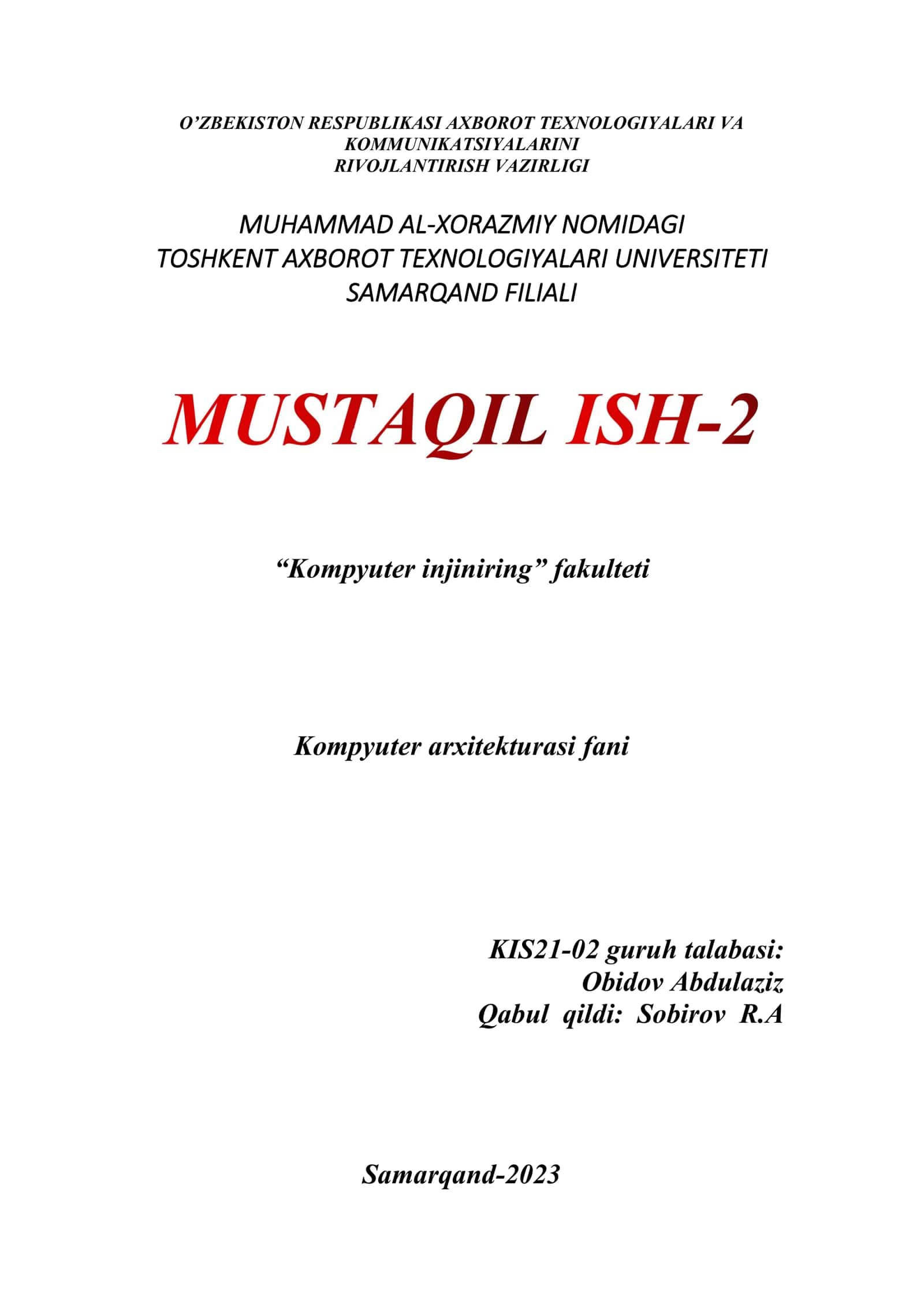 Parallel kompyuterlarning arxitekturasi