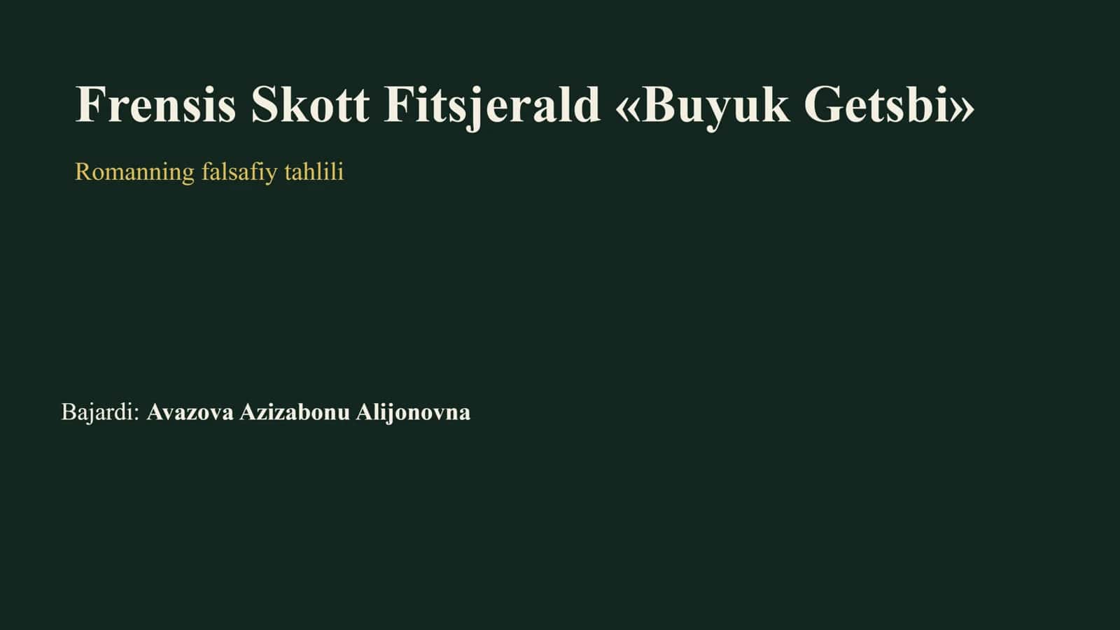Buyuk Getsbi asar taqdimoti