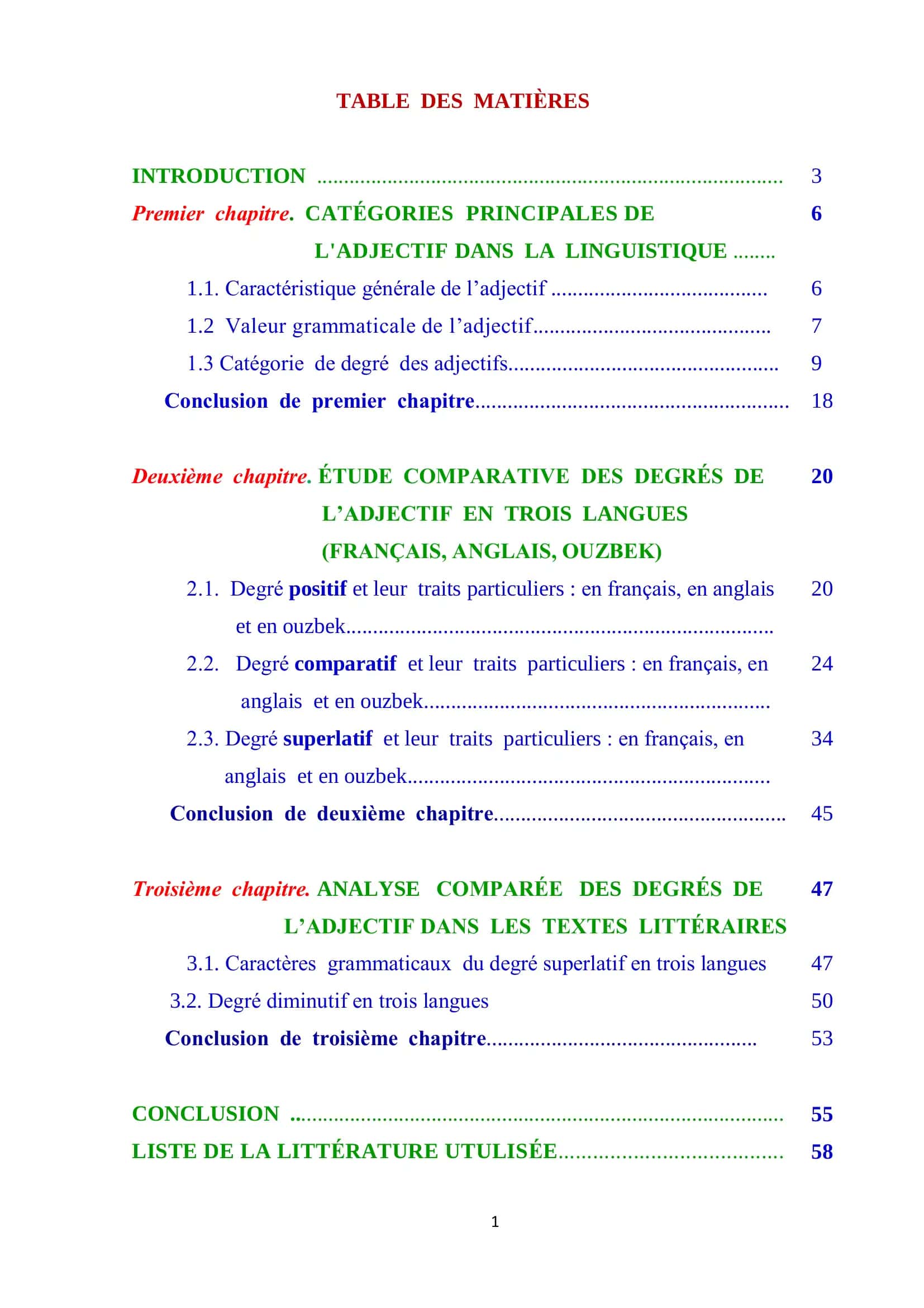 CATÉGORIES PRINCIPALES DE L'ADJECTIF DANS LA LINGUISTIQUE