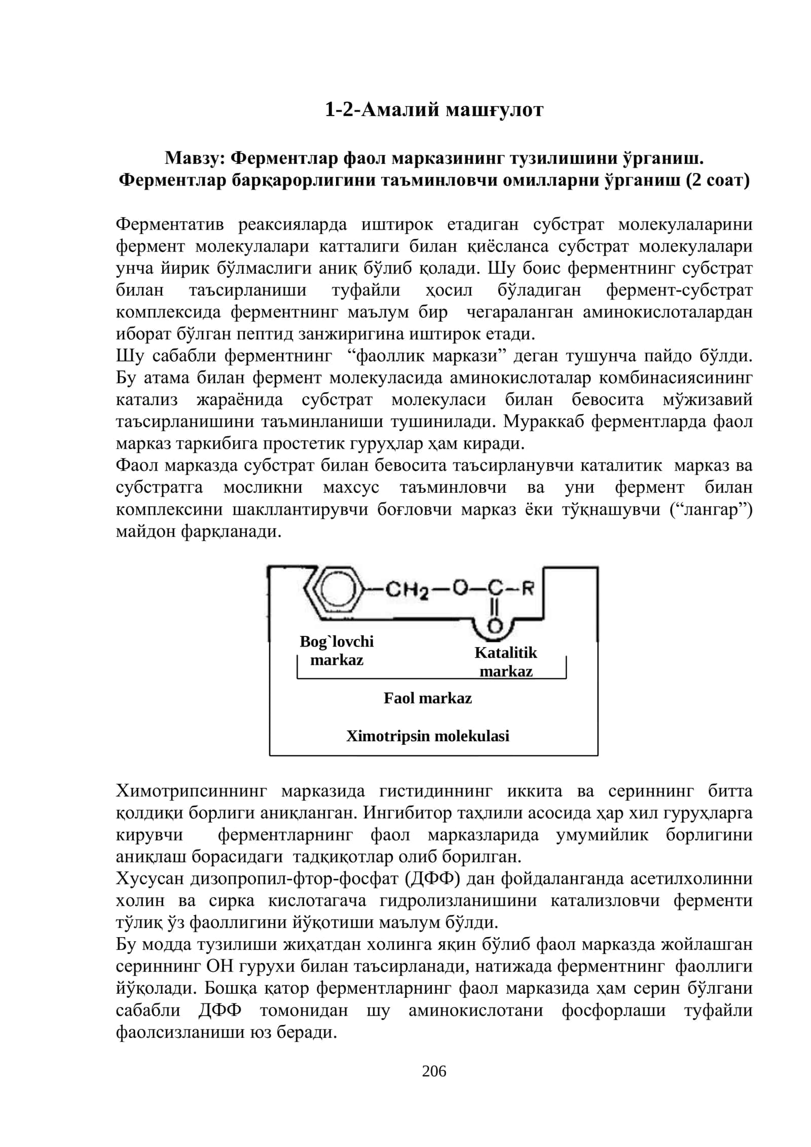 Ферментлар фаол марказининг тузилишини ўрганиш