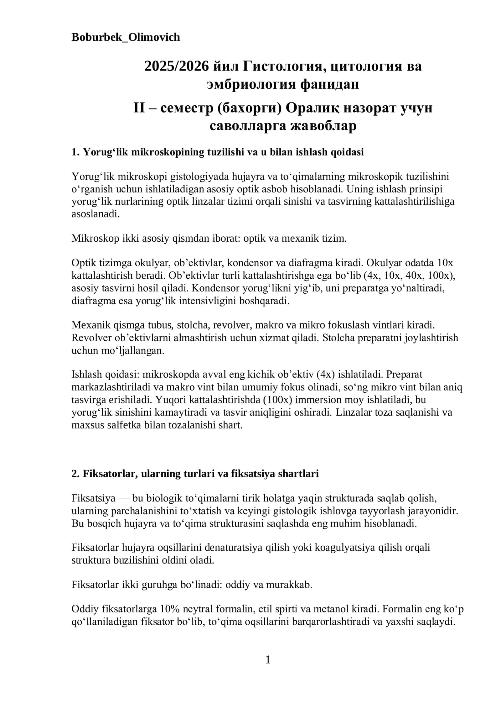 Yorug‘lik mikroskopining tuzilishi va ishlash qoidasi