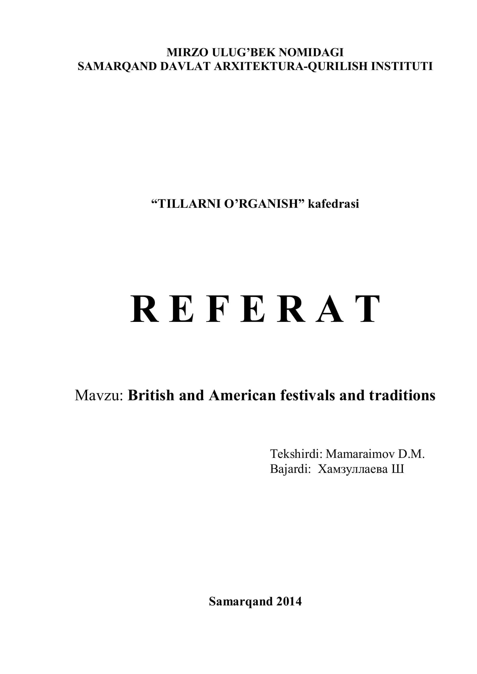 British and American festivals and traditions