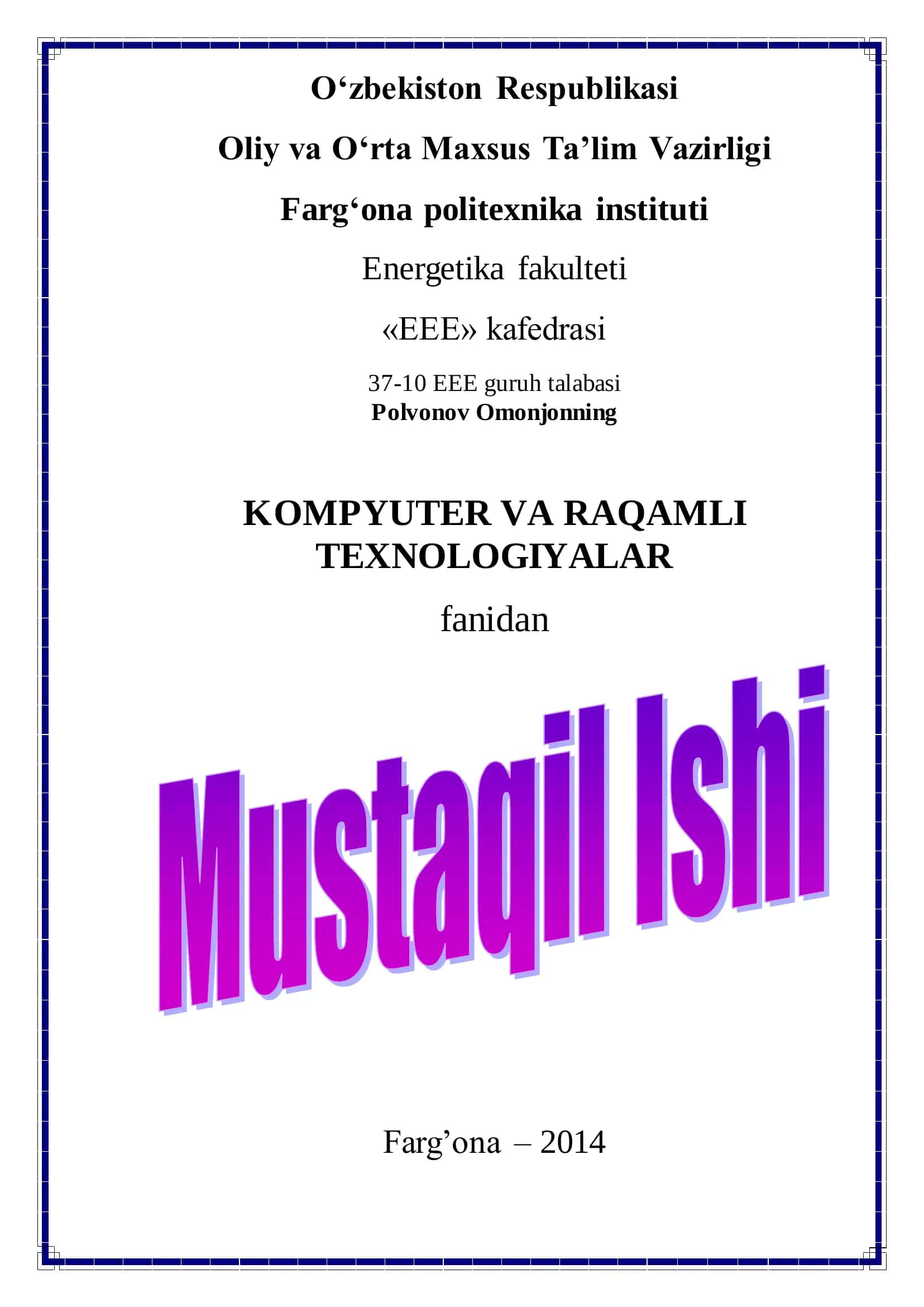 KOMPYUTER VA RAQAMLI TEXNOLOGIYALAR