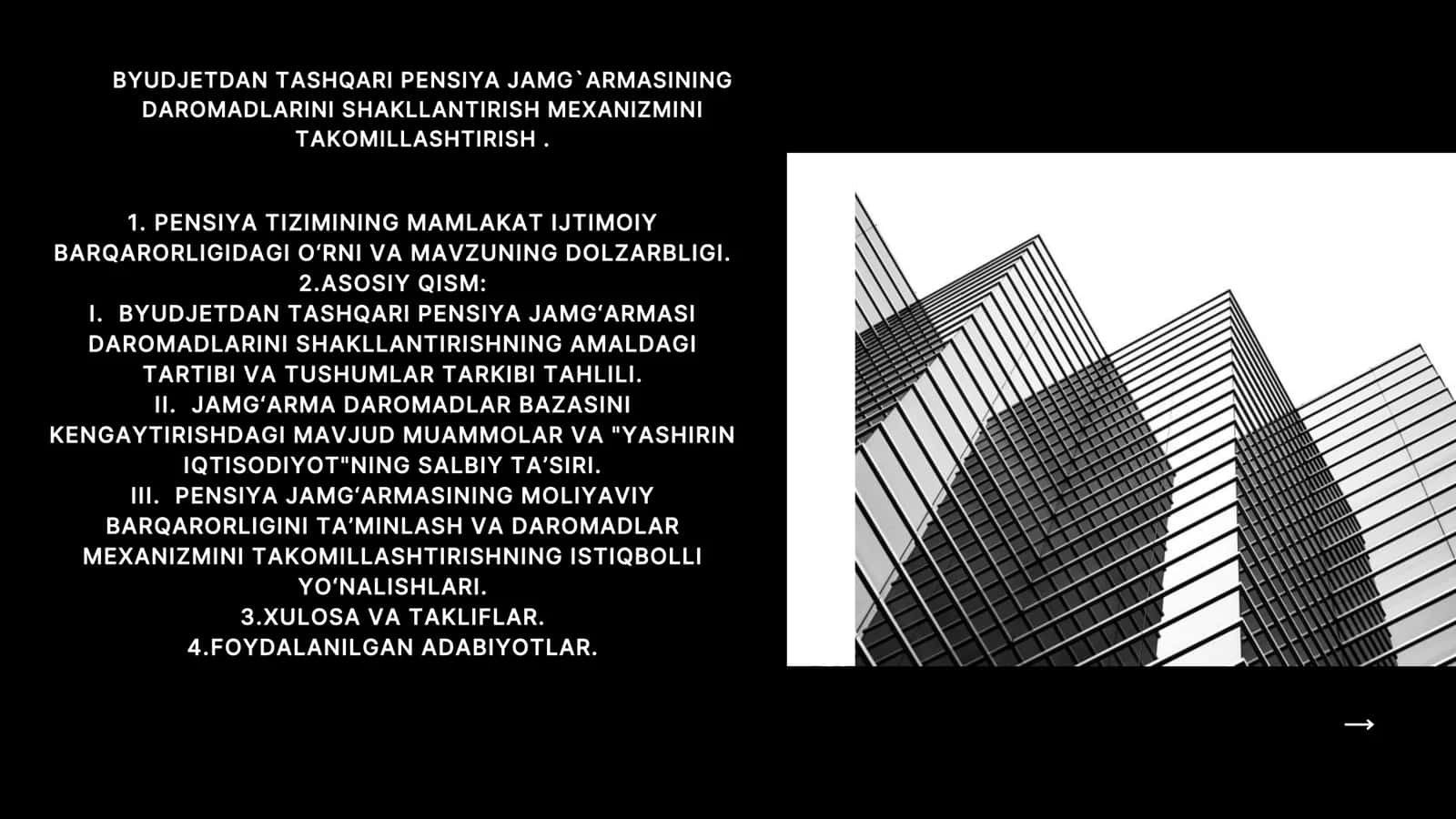 BYUDJETDAN TASHQARI PENSIYA JAMG`ARMASINING DAROMADLARINI SHAKLLANTIRISH MEXANIZMINI TAKOMILLASHTIRISH