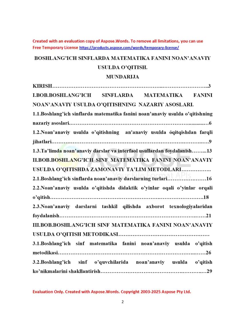 Boshlang’ich sinflarda matematika fanini noan’anaviy usulda o’qitish (kurs ishi)