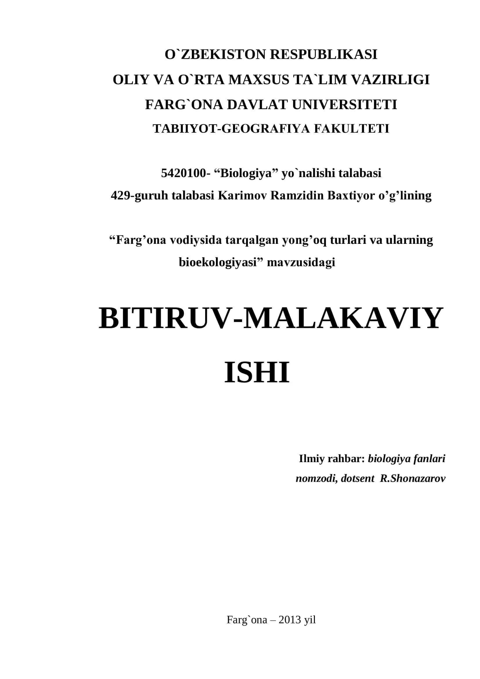 "Farg’ona vodiysida tarqalgan yong’oq turlari va ularning bioekologiyasi"