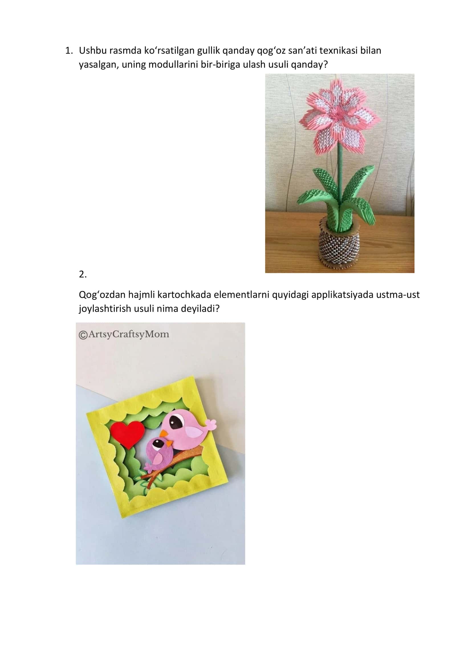 Modulli Origami. qo'l mehnati mustaqil ta'lim