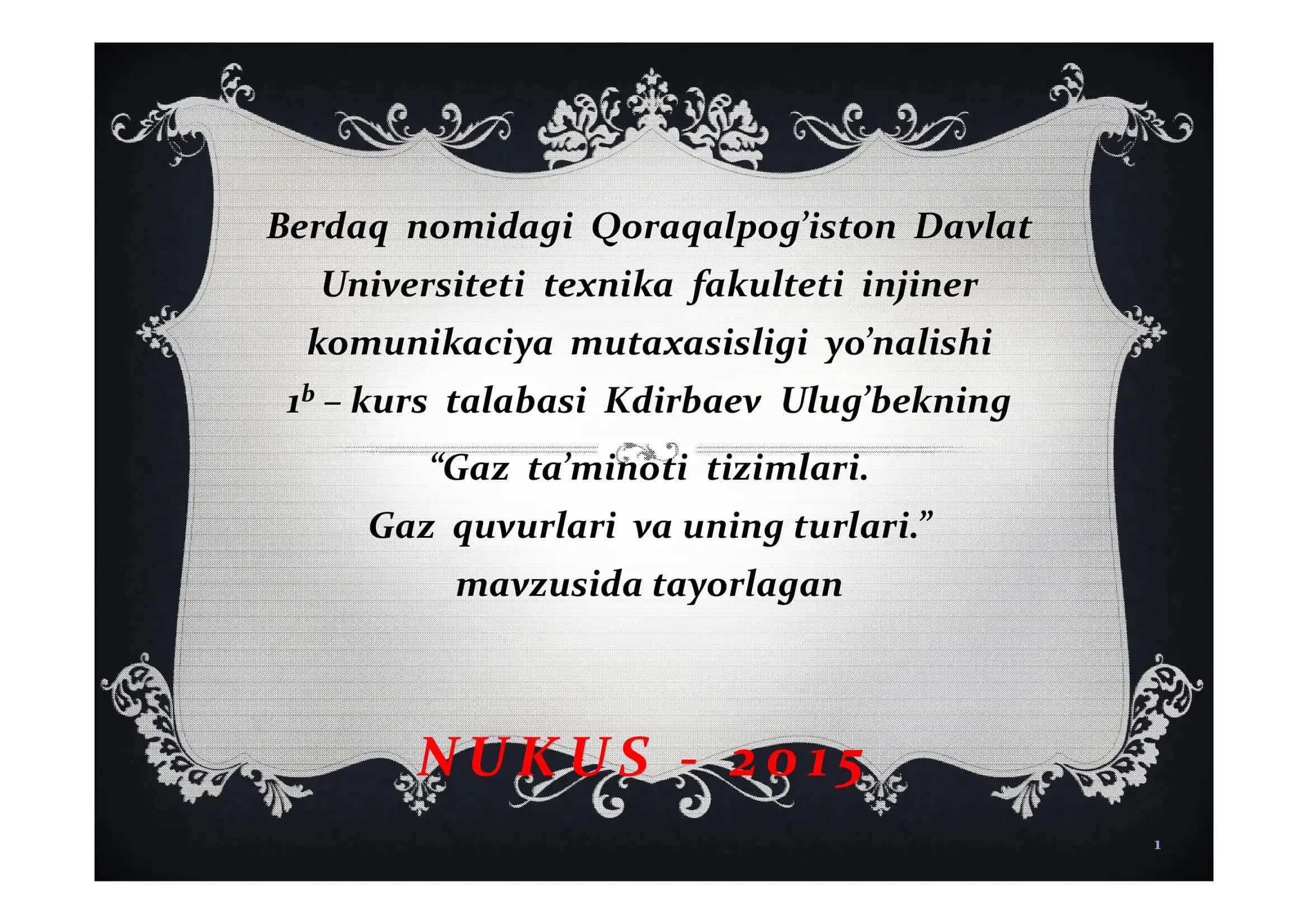 GAZ TA’MINOTI TIZIMLARI