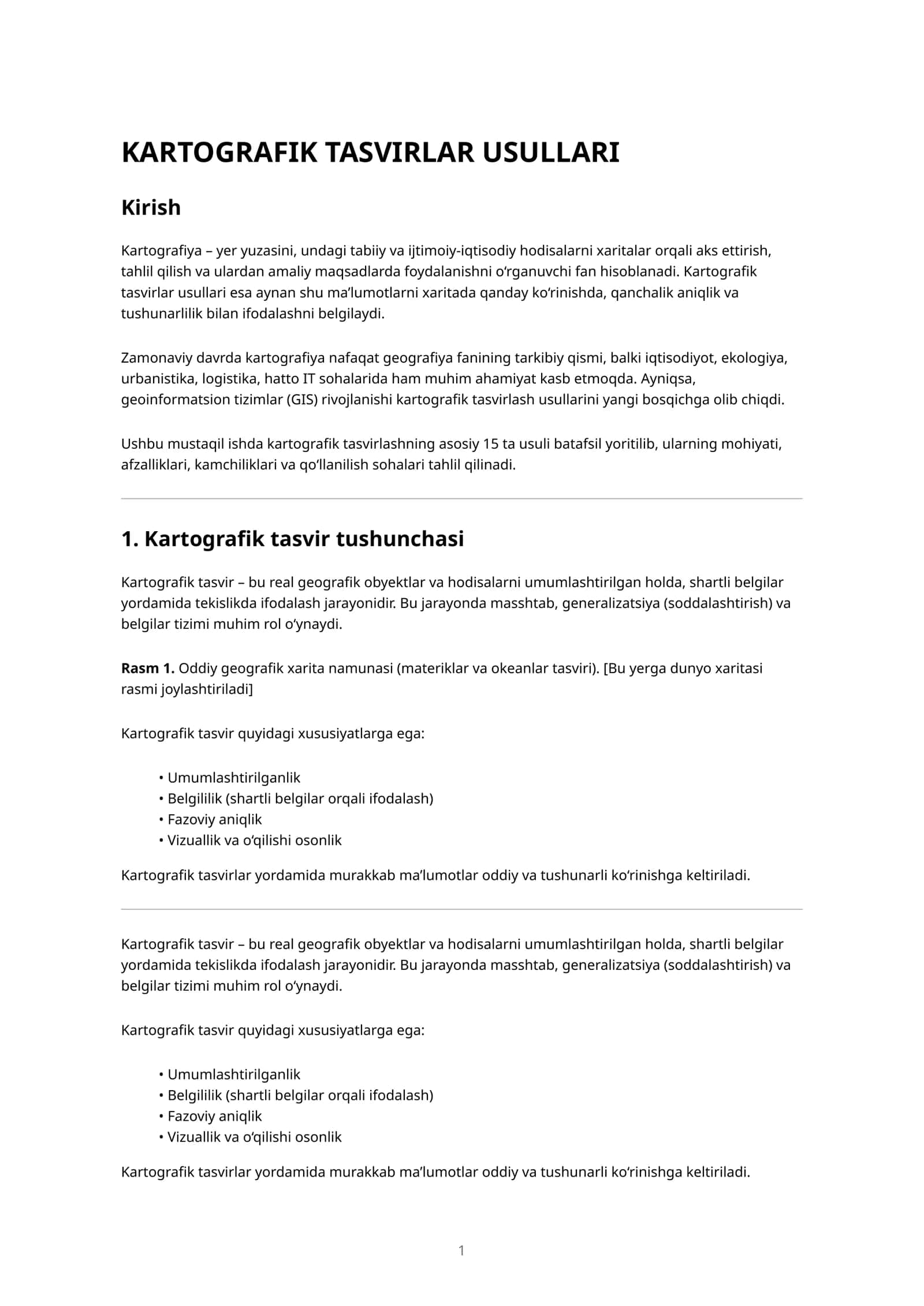 KARTOGRAFIK TASVIRLAR USULLARI