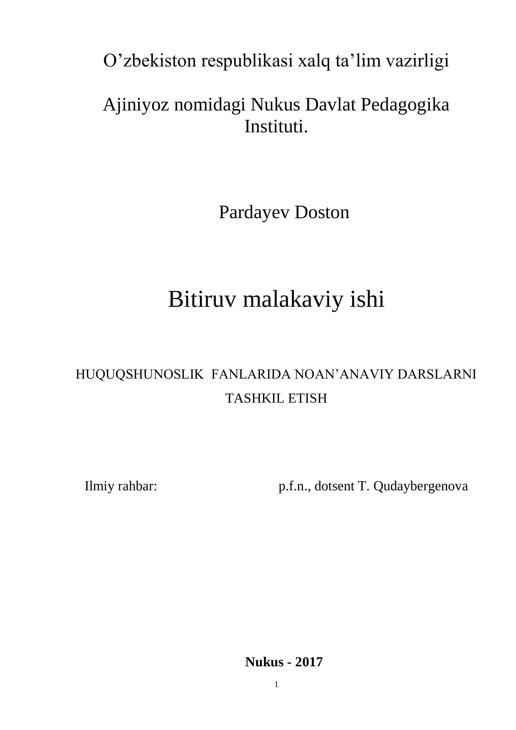 Ajiniyoz nomidagi Nukus Davlat Pedagogika Instituti Bitiruv Malakaviy Ishi