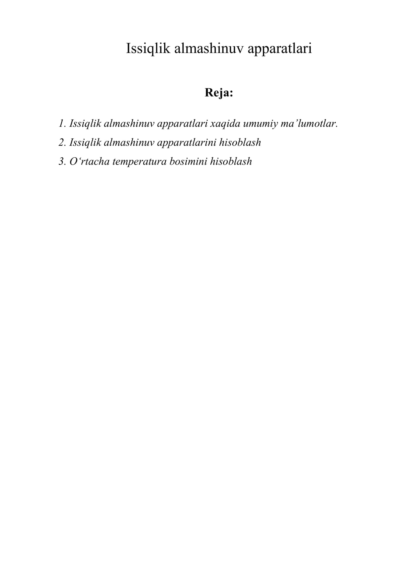 Issiqlik almashinuv apparatlari