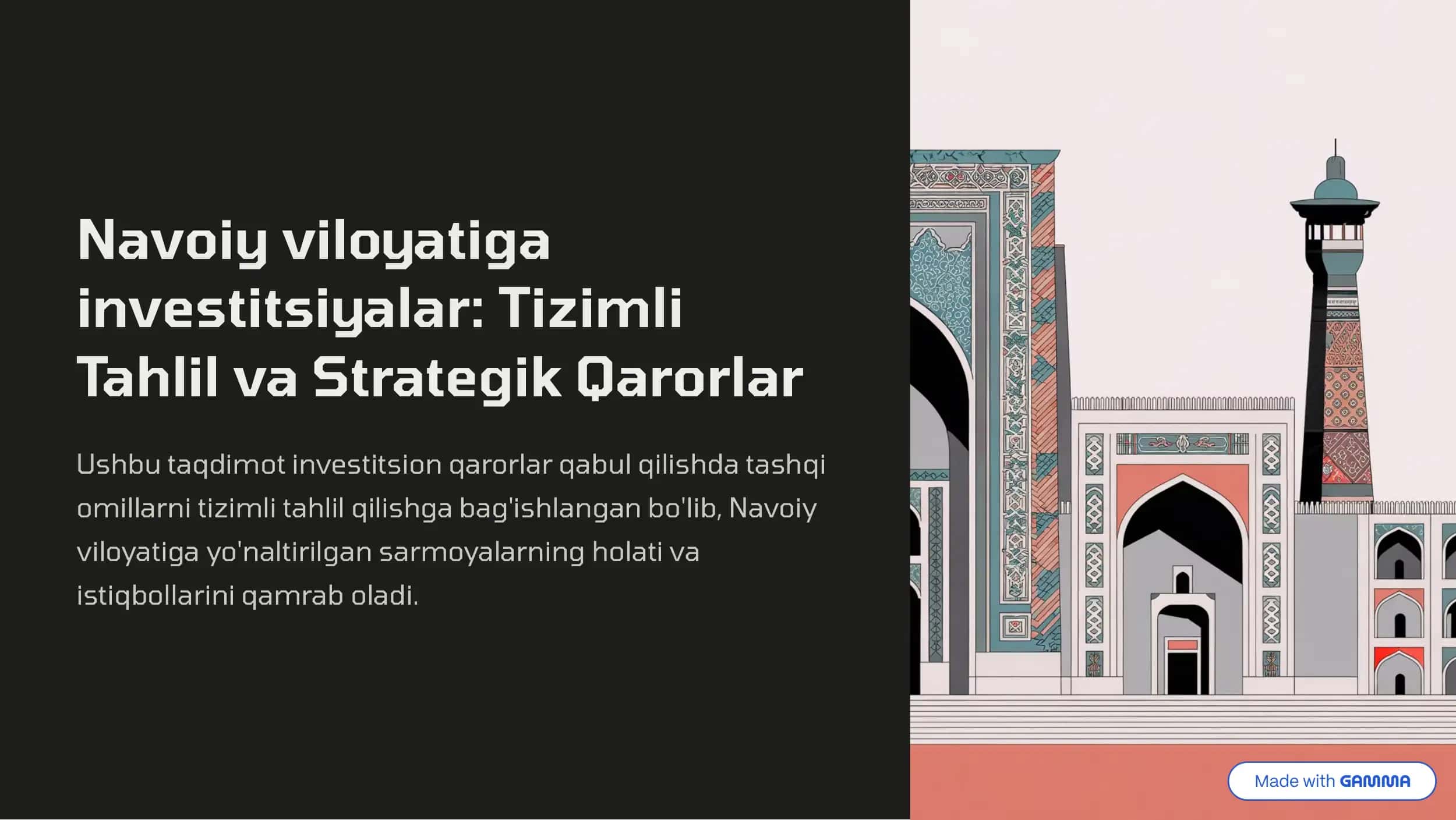 Navoiy viloyatiga Investitsiyalar: Tizimli Tahlil va Strategik Qarorlar
