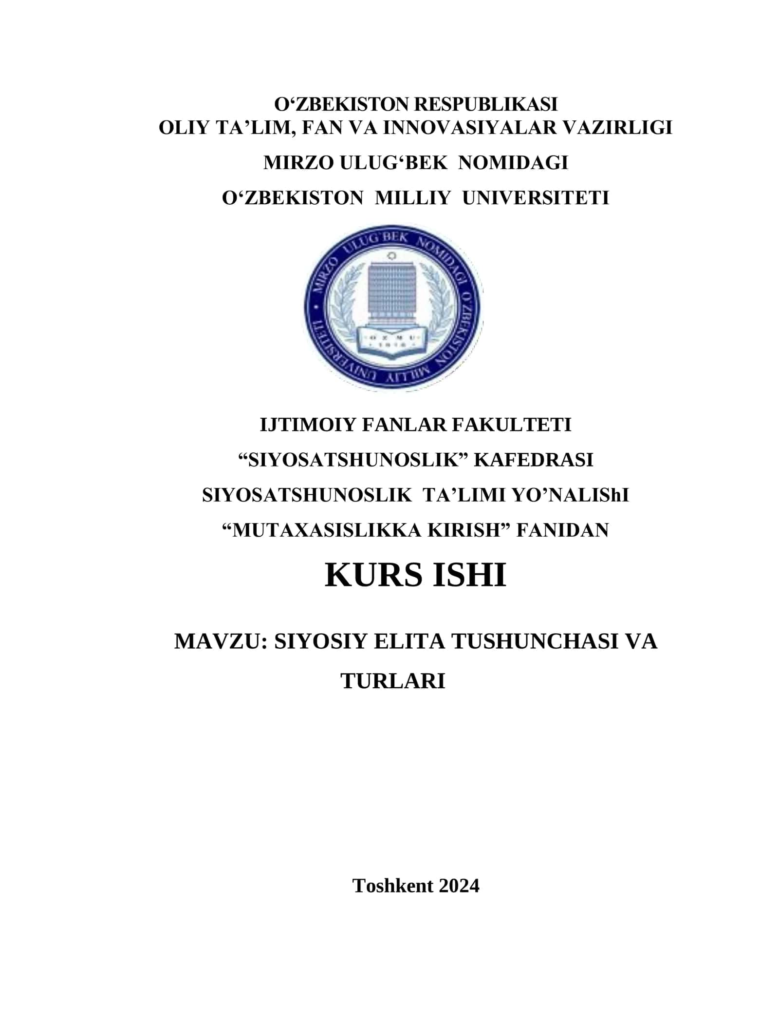 SIYOSIY ELITA TUSHUNCHASI VA TURLARI