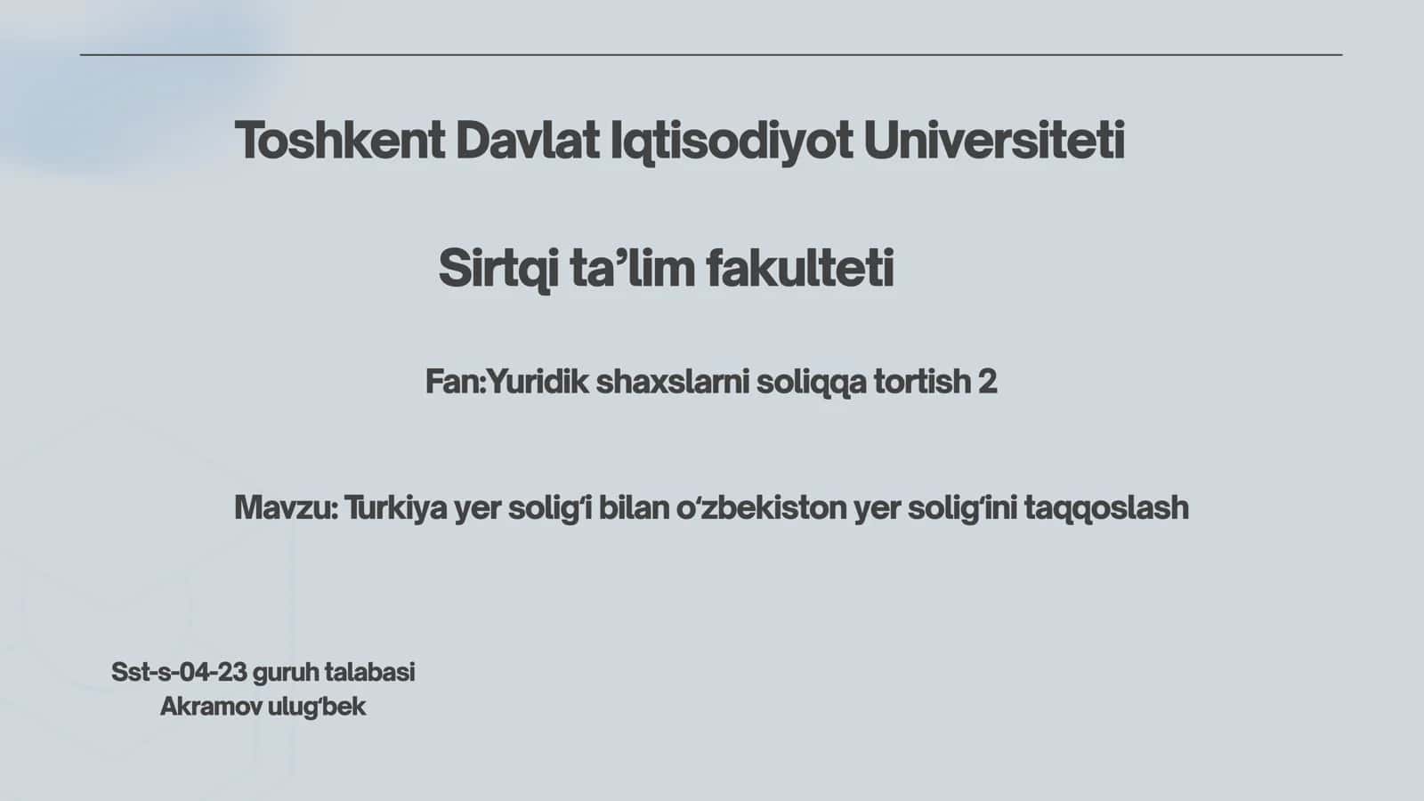 Turkiya yer soligʻi bilan oʻzbekiston yer soligʻini taqqoslash