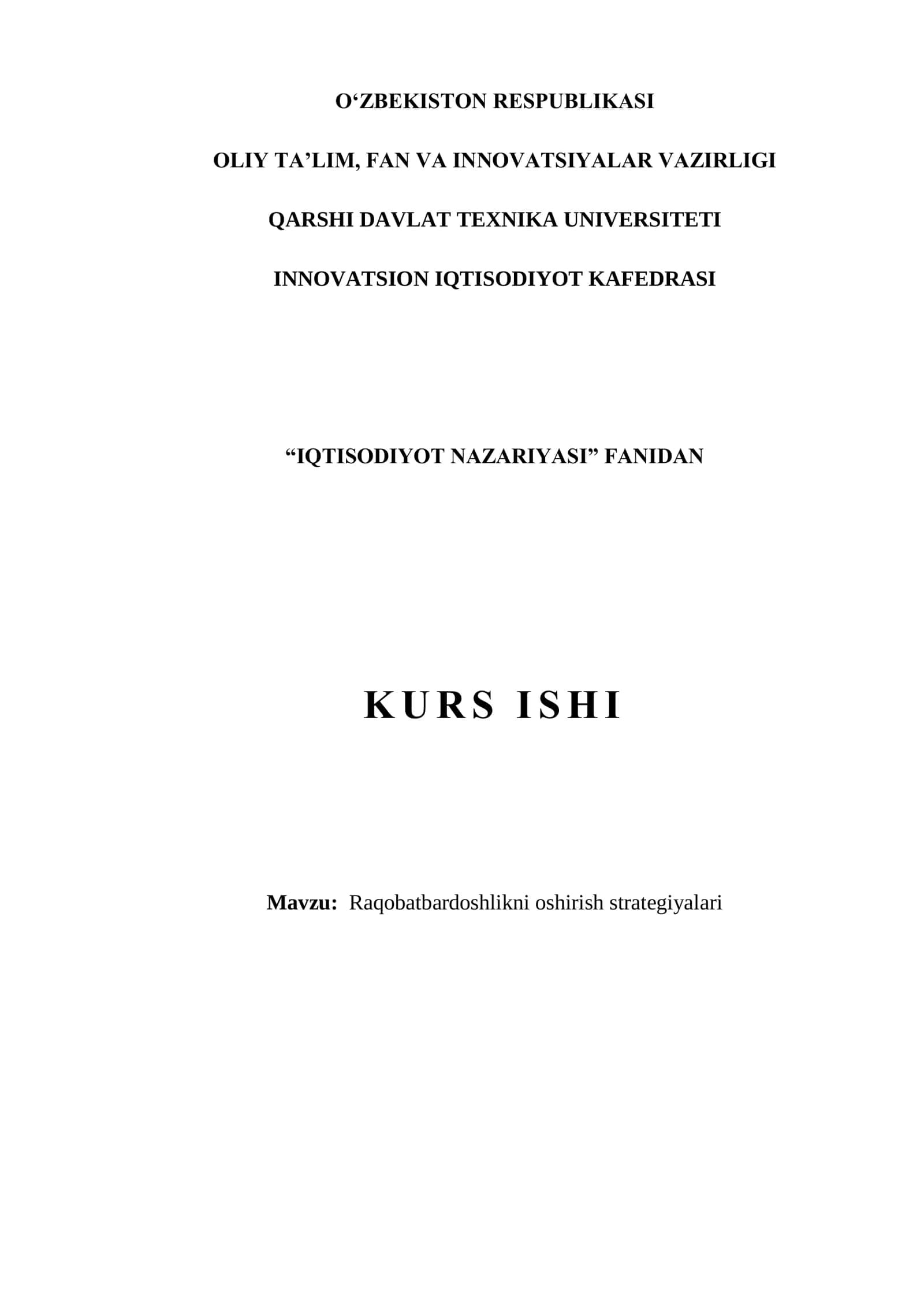 Raqobatbardoshlikni oshirish strategiyalari