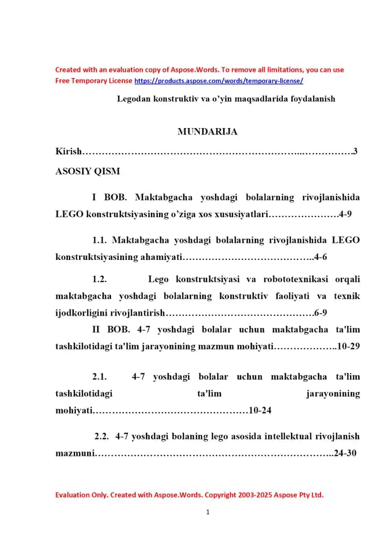 Legodan konstruktiv va o’yin maqsadlarida foydalanish