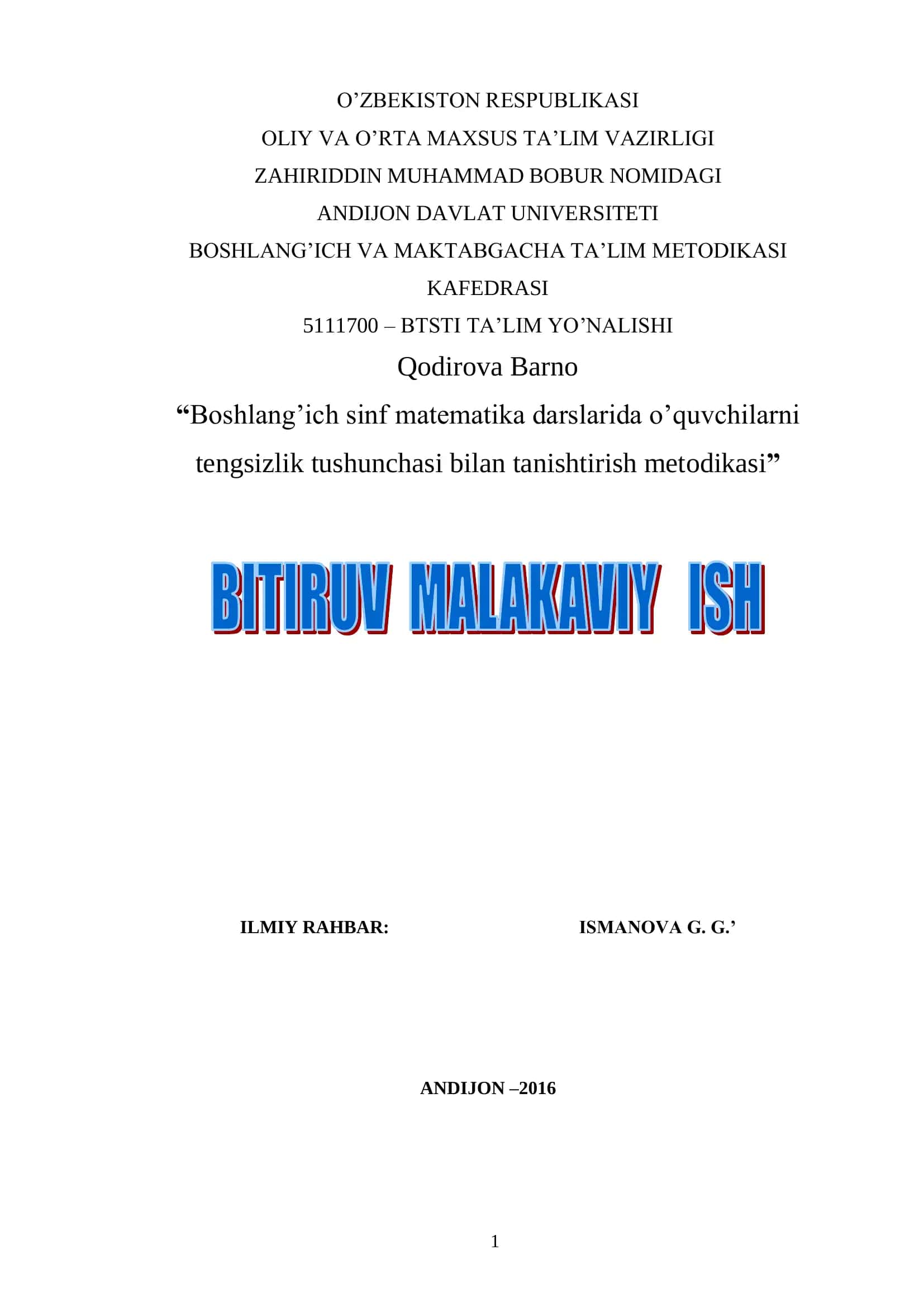 Matematika darslarida o‘quvchilarni tengsizlik tushunchasi bilan tanishtirish metodikasi
