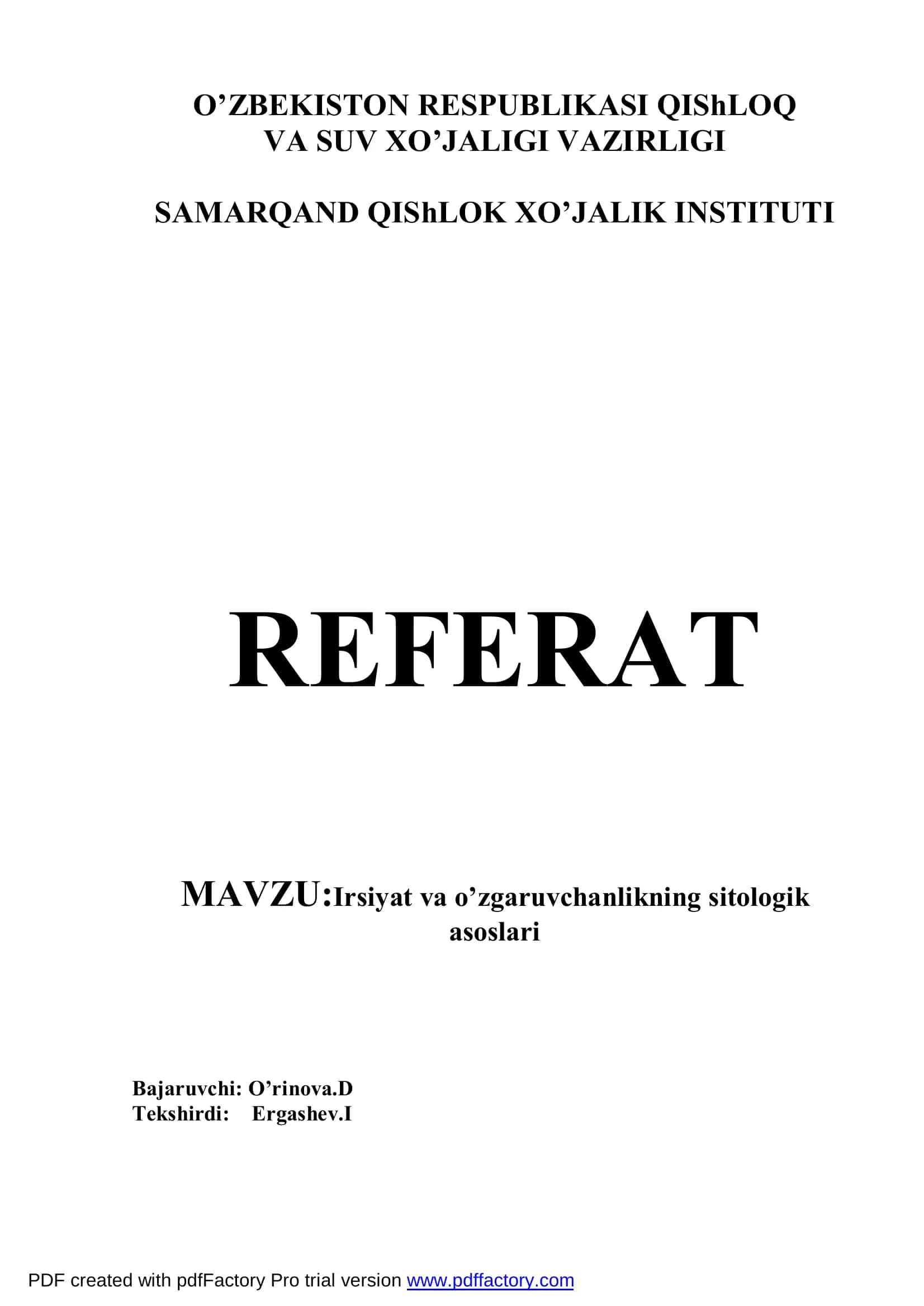 Irsiyat va o’zgaruvchanlikning sitologik asoslari