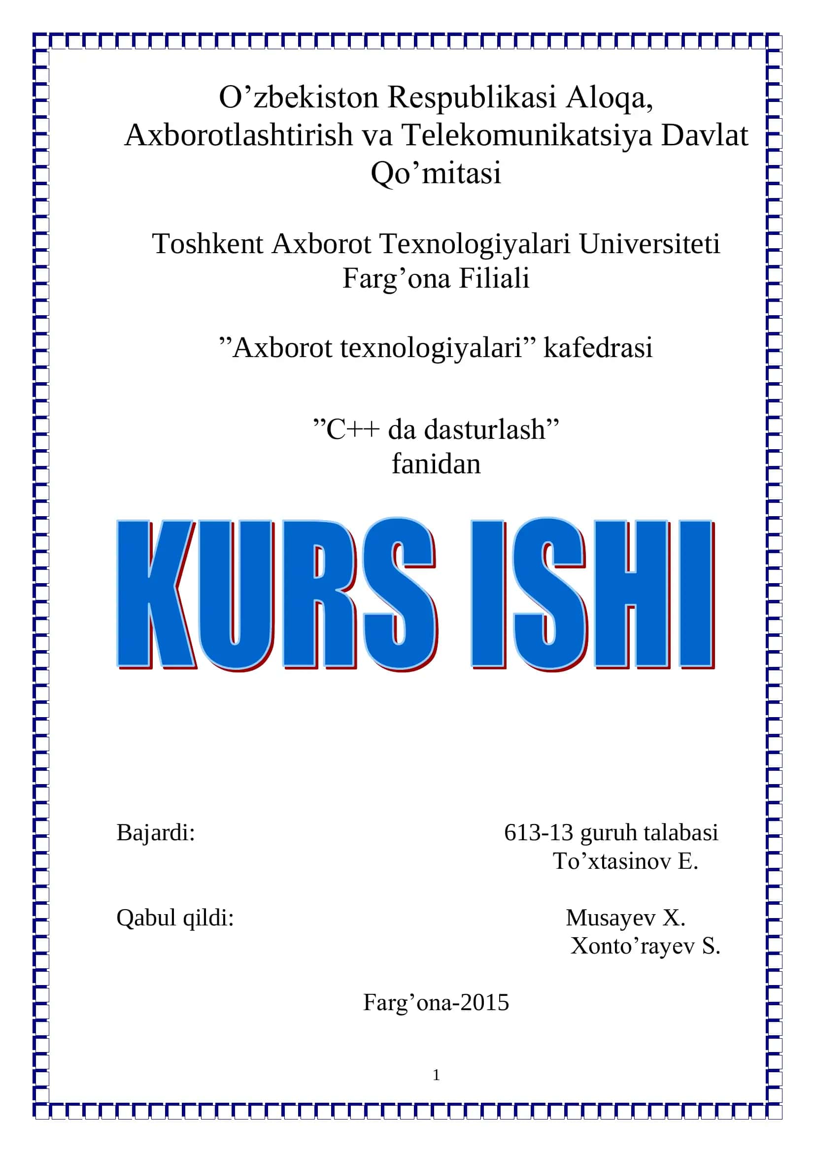 N tartibli chiziqli algebraic tenglamalar sisremasini(Chats) yechimini topish dasturini tuzish