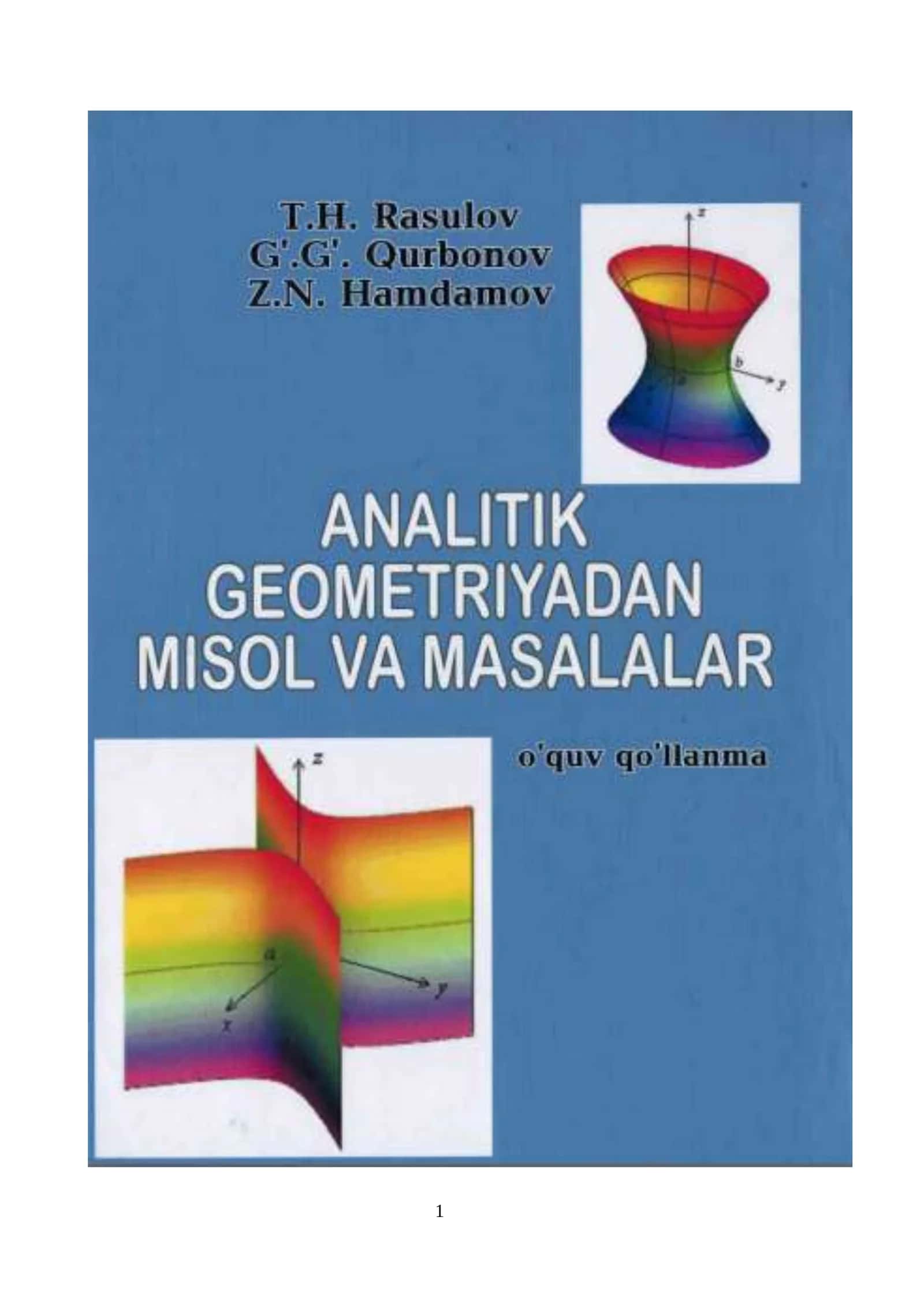 ANALITIK GEOMETRIYADAN MISOL VA MASALALAR (T.H.RASULOV G‘.G‘.QURBONOV Z.N.HAMDAMOV )