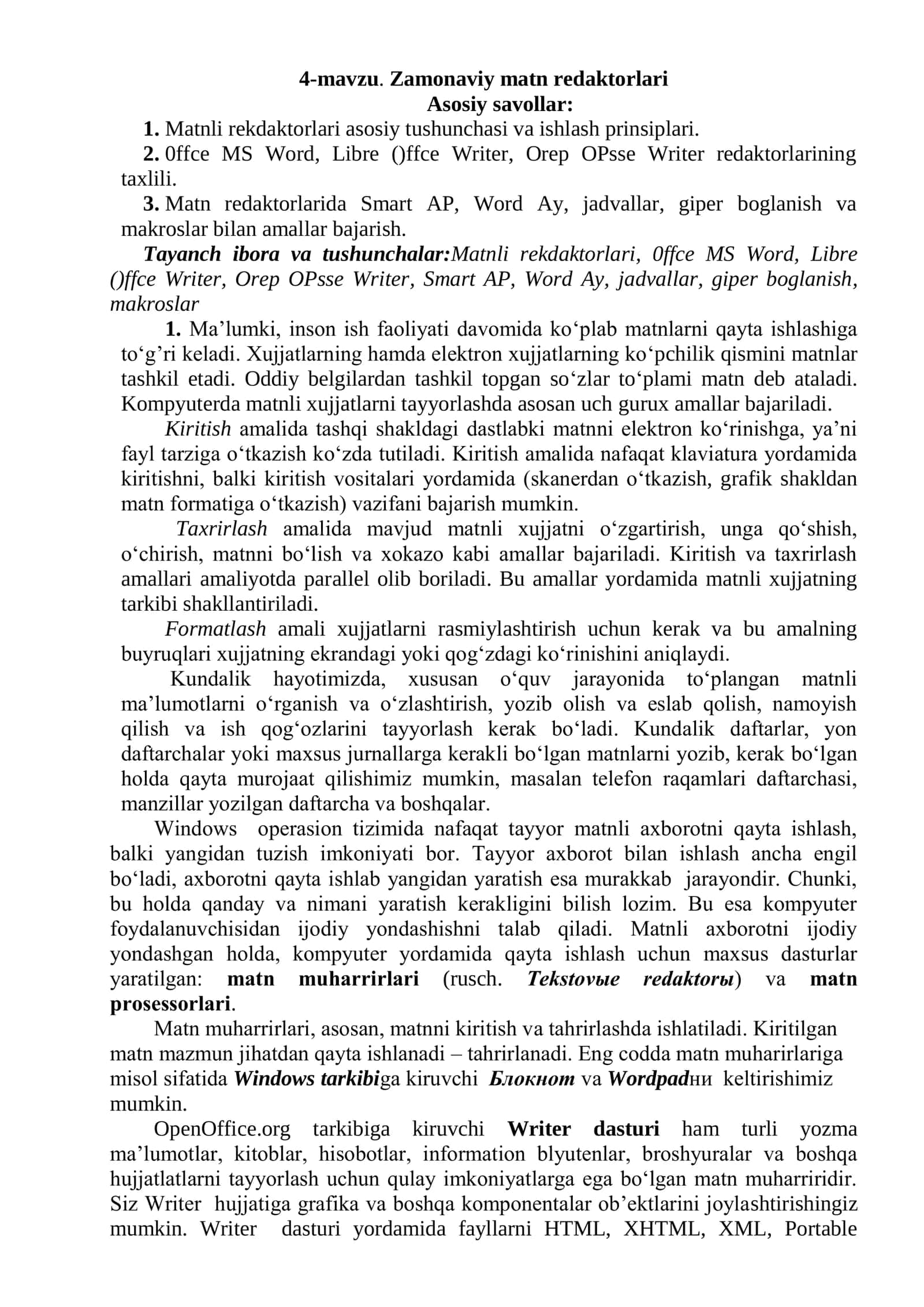 Zamonaviy matn redaktorlari