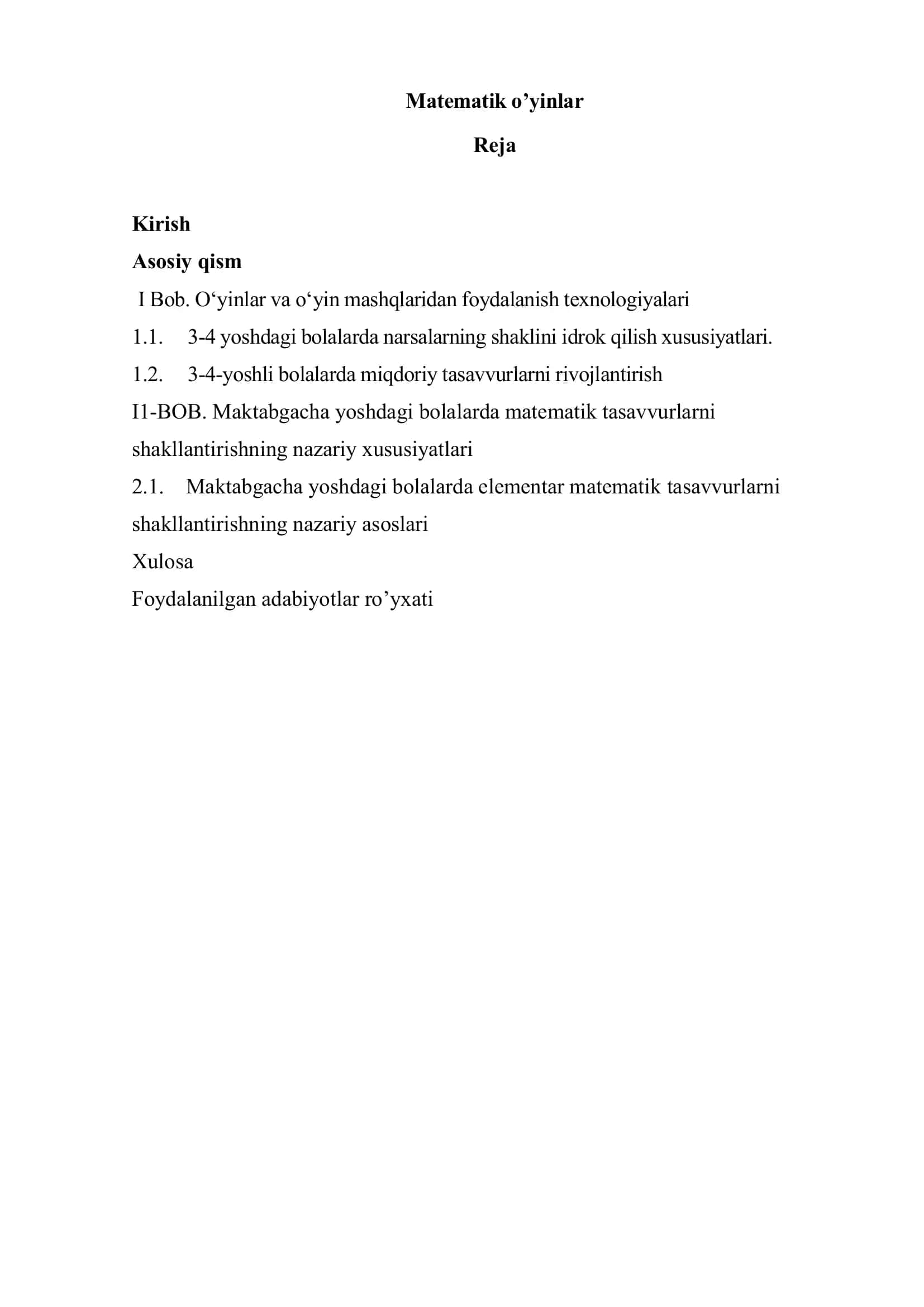 Matematik o’yinlar