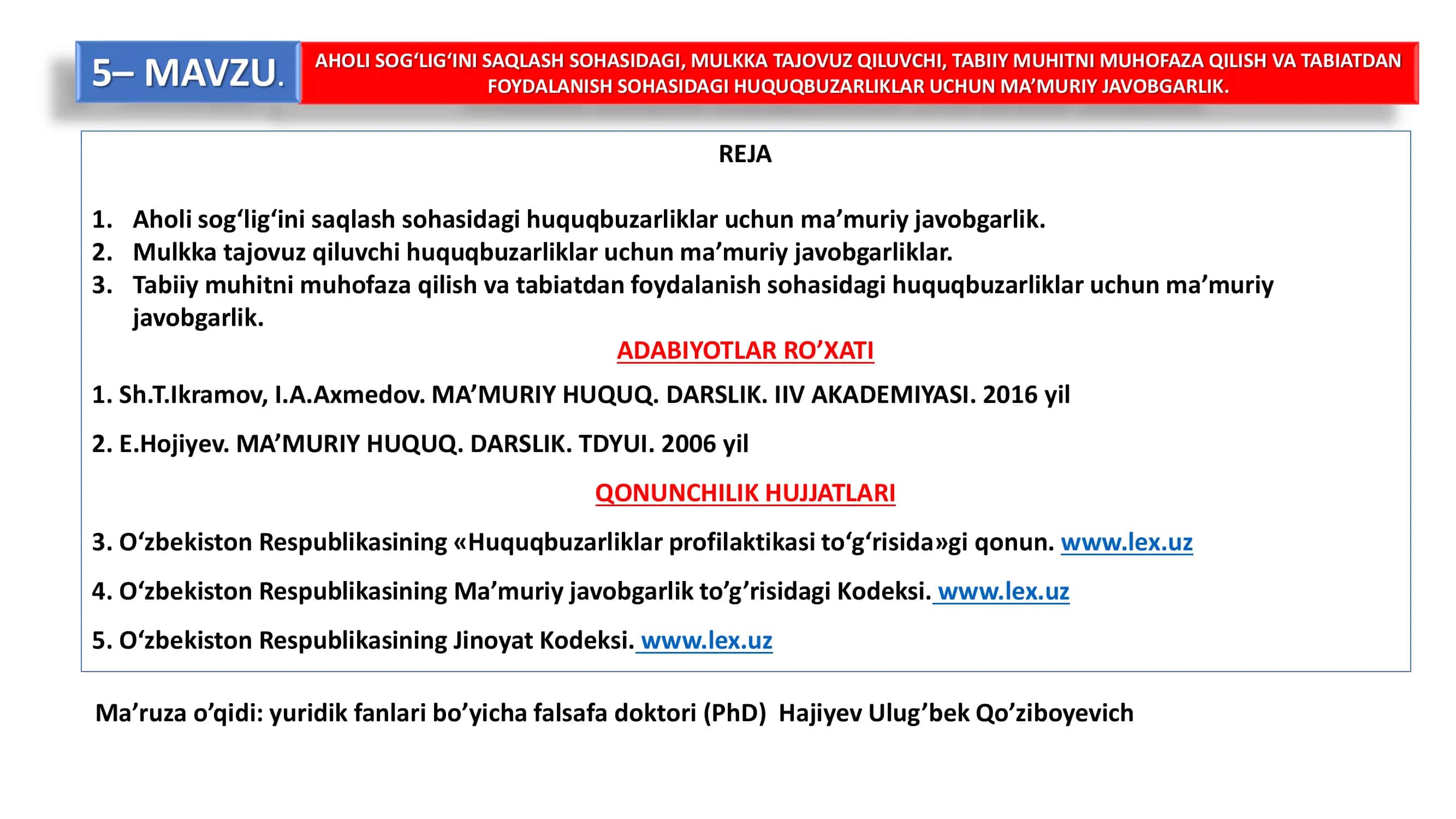 Aholi sog‘lig‘ini saqlash sohasidagi huquqbuzarliklar uchun ma’muriy javobgarlik