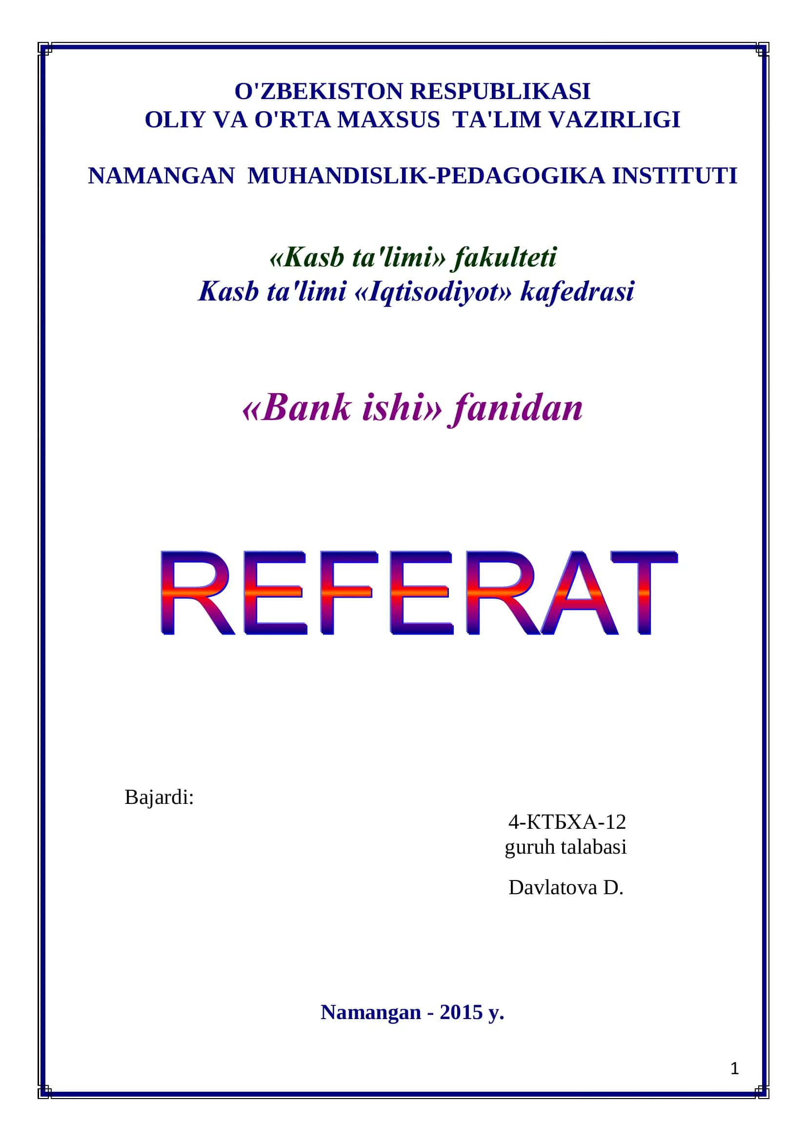 O'zbekiston Respublikasi Bank Tizimi