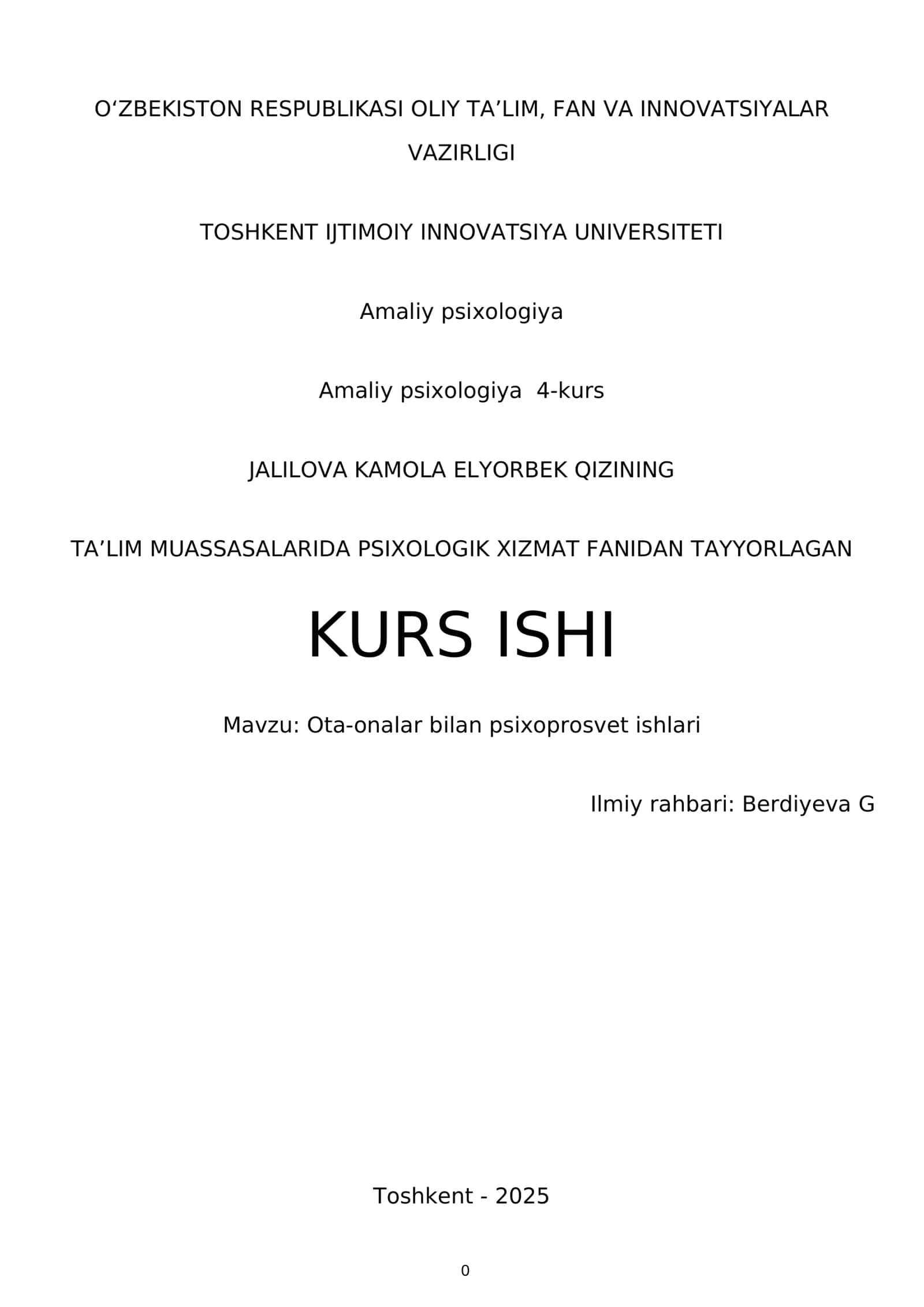 Ota-onalar bilan psixoprosvet ishlar