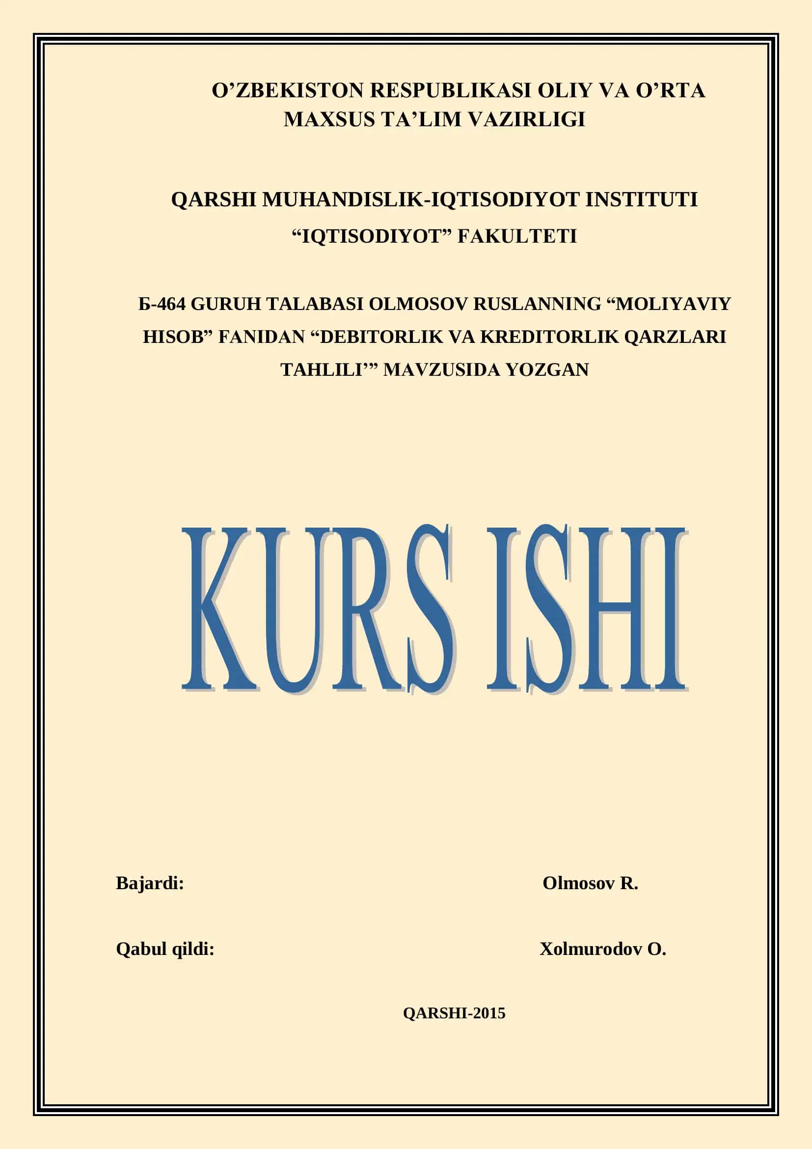 DEBITORLIK VA KREDITORLIK QARZLARI TAHLILI