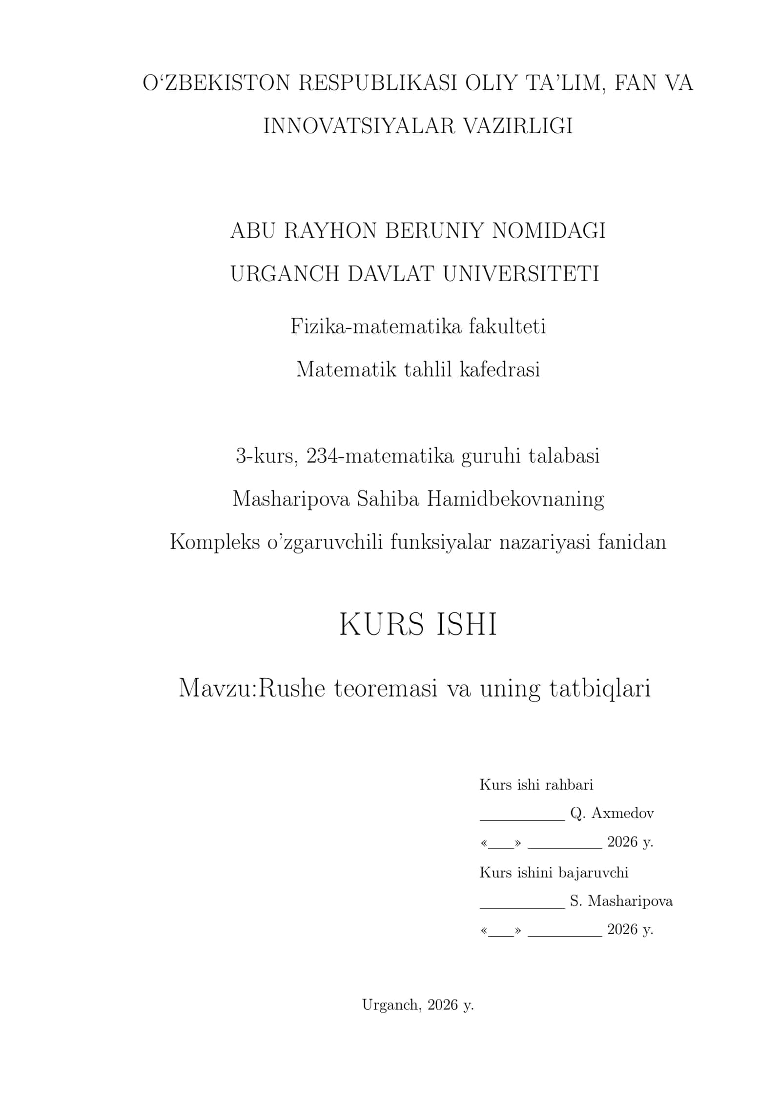 Rushe teoremasi va uning tatbiqlari