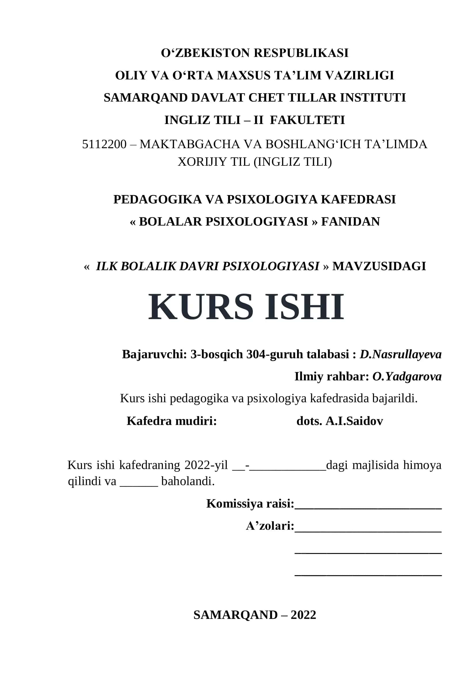 ILK BOLALIK DAVRI PSIXOLOGIYASI