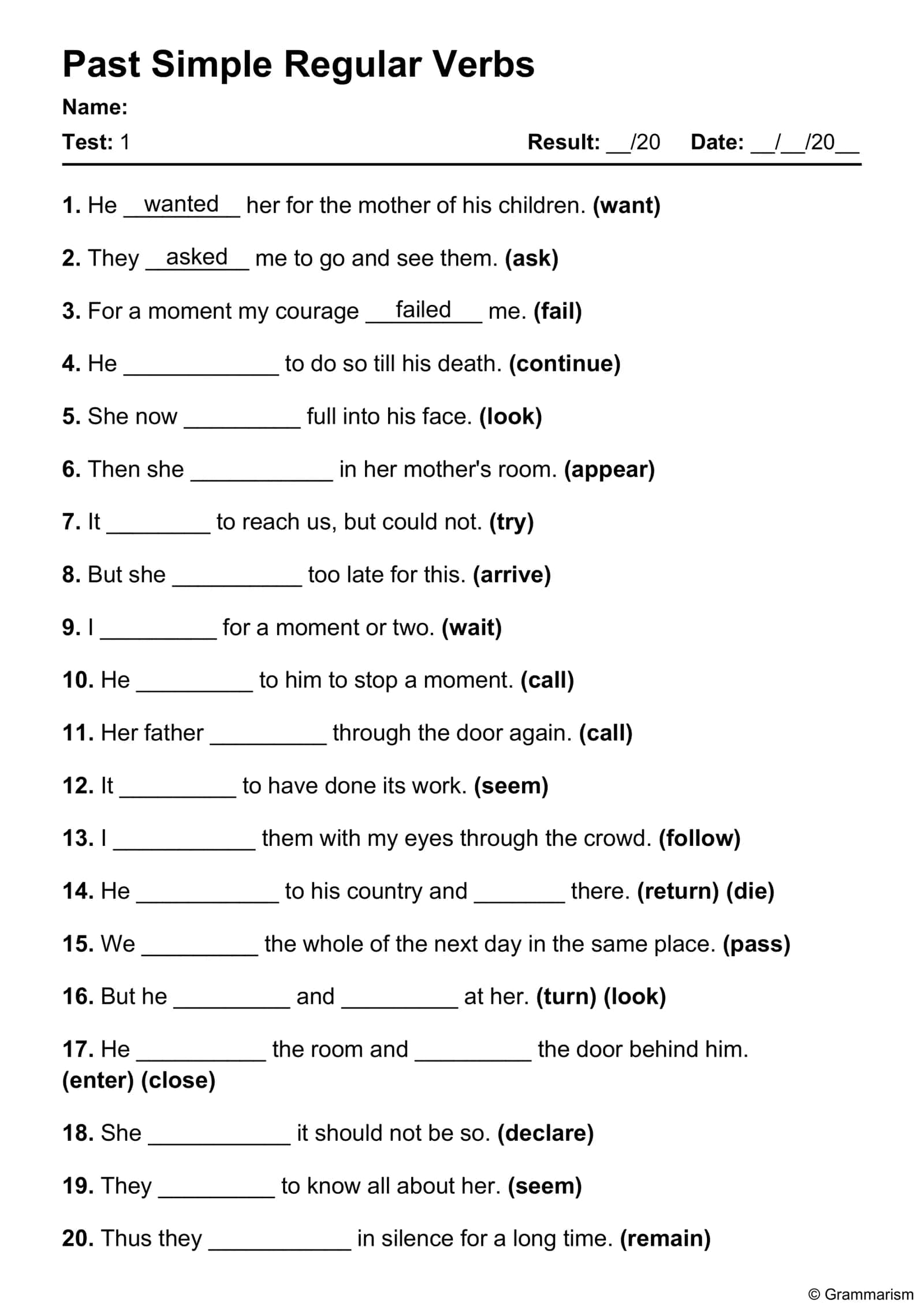 Past Simple Regular Verbs
