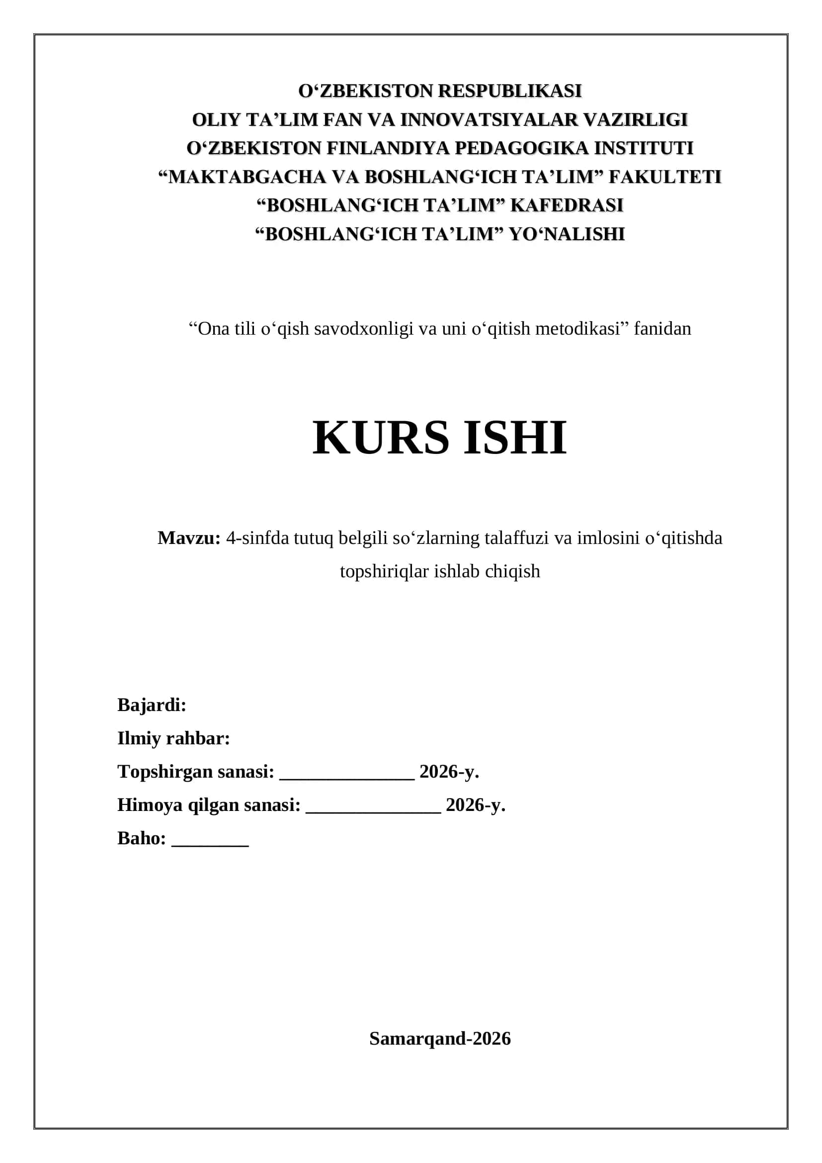 Ona tili oʻqish savodxonligi va uni oʻqitish metodikasi