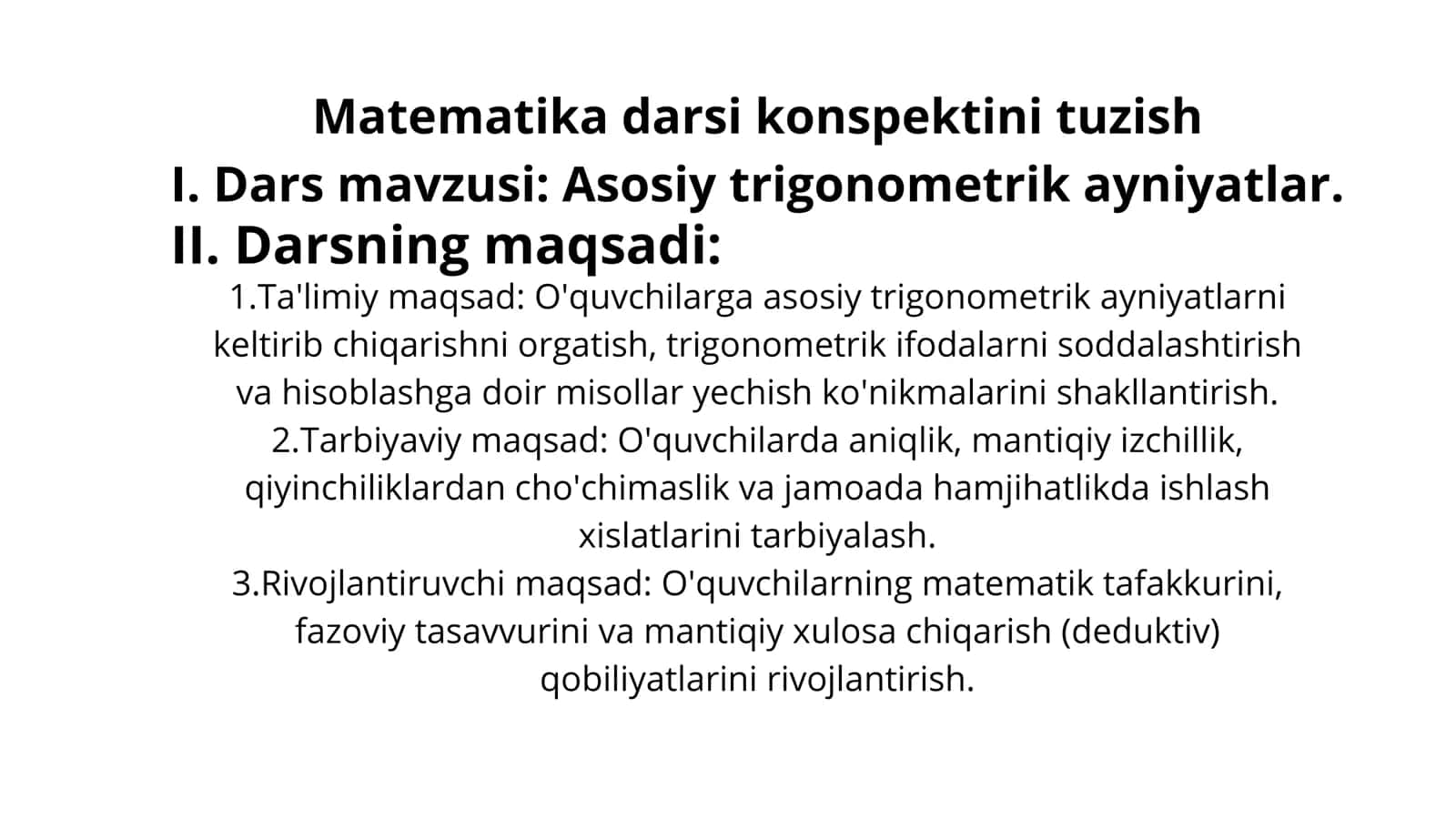 Asosiy trigonometrik ayniyatlar