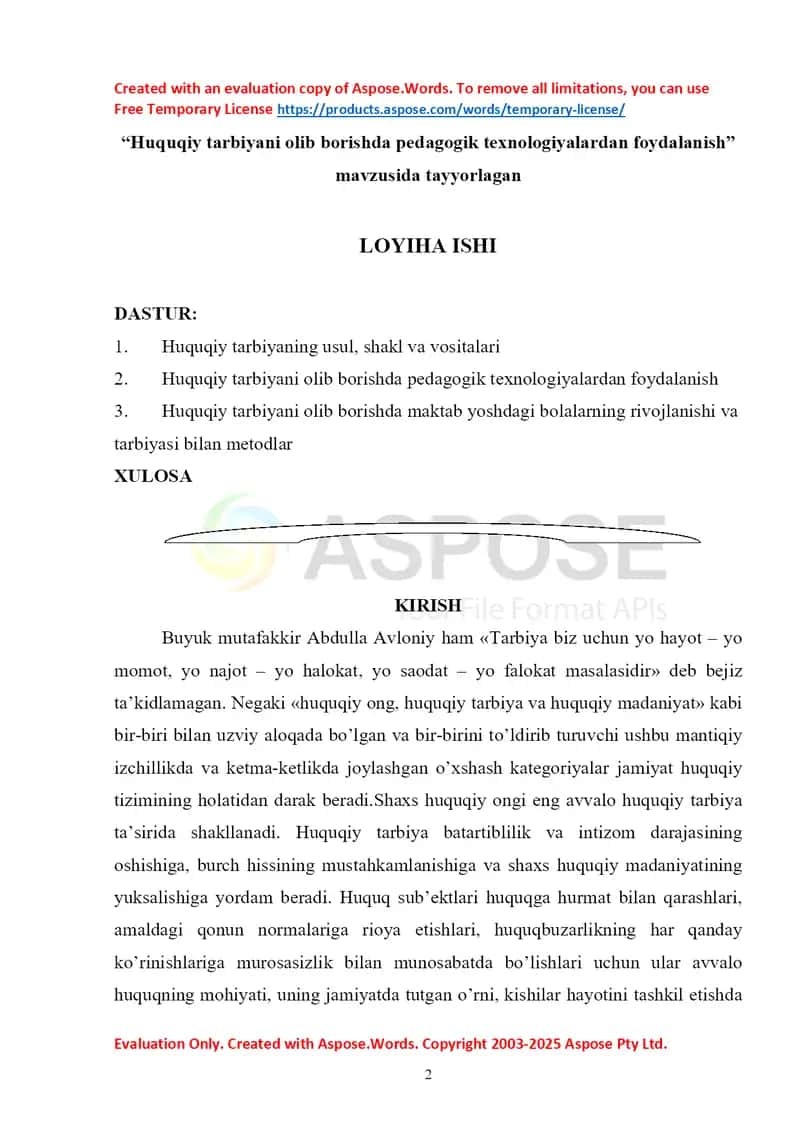 Huquqiy tarbiyani olib borishda pedagogik texnologiyalardan foydalanish