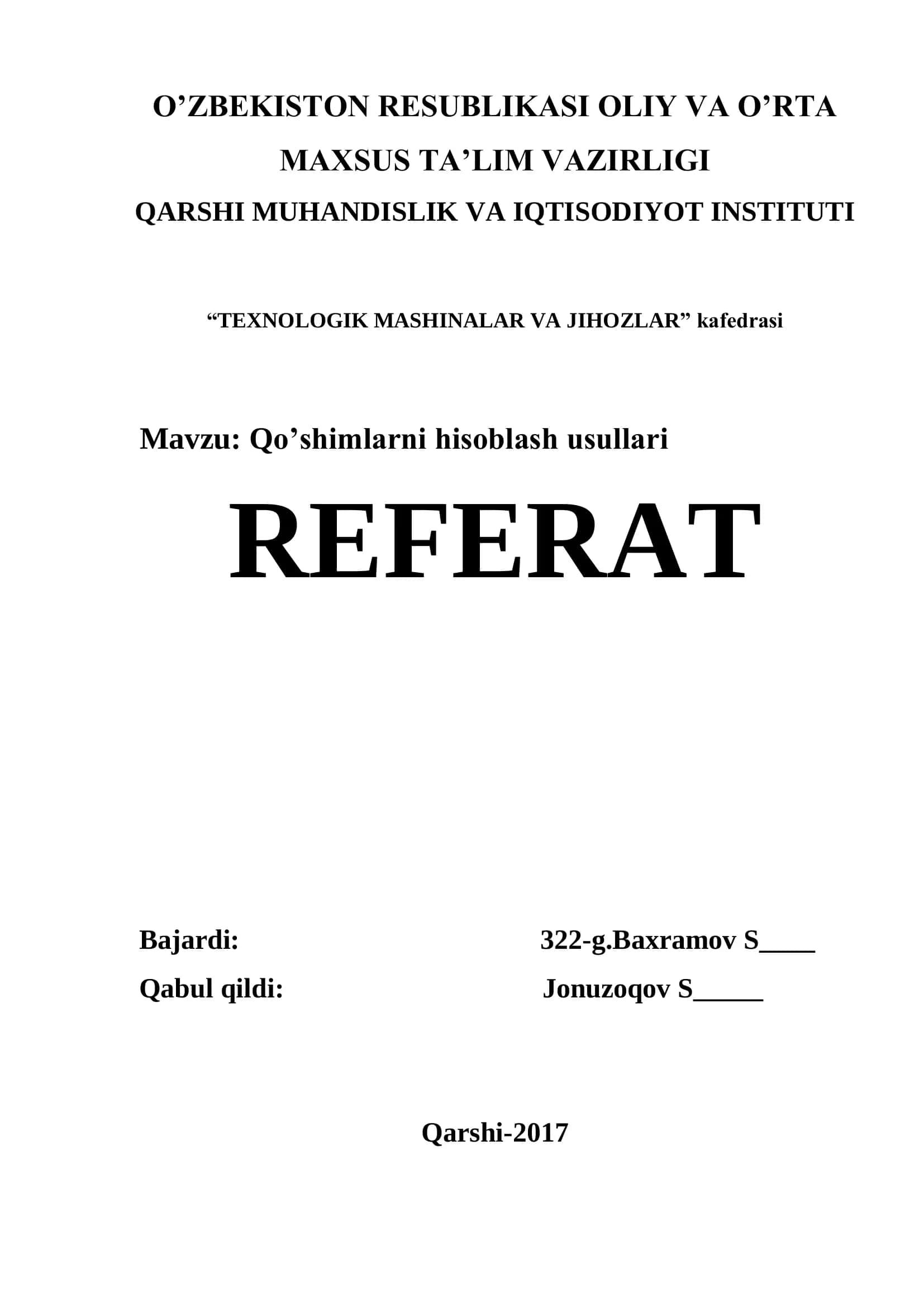 Qo’shimlarni hisoblash usullari