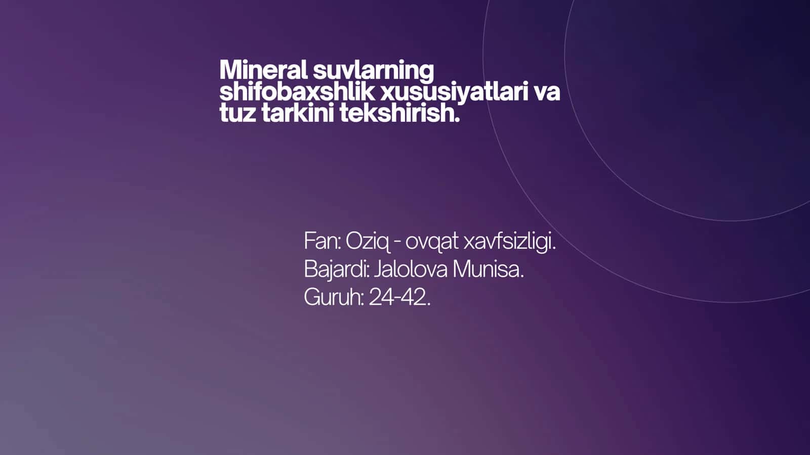 Mineral suvlarning shifobaxshlik xususiyatlari va tuz tarkini tekshirish