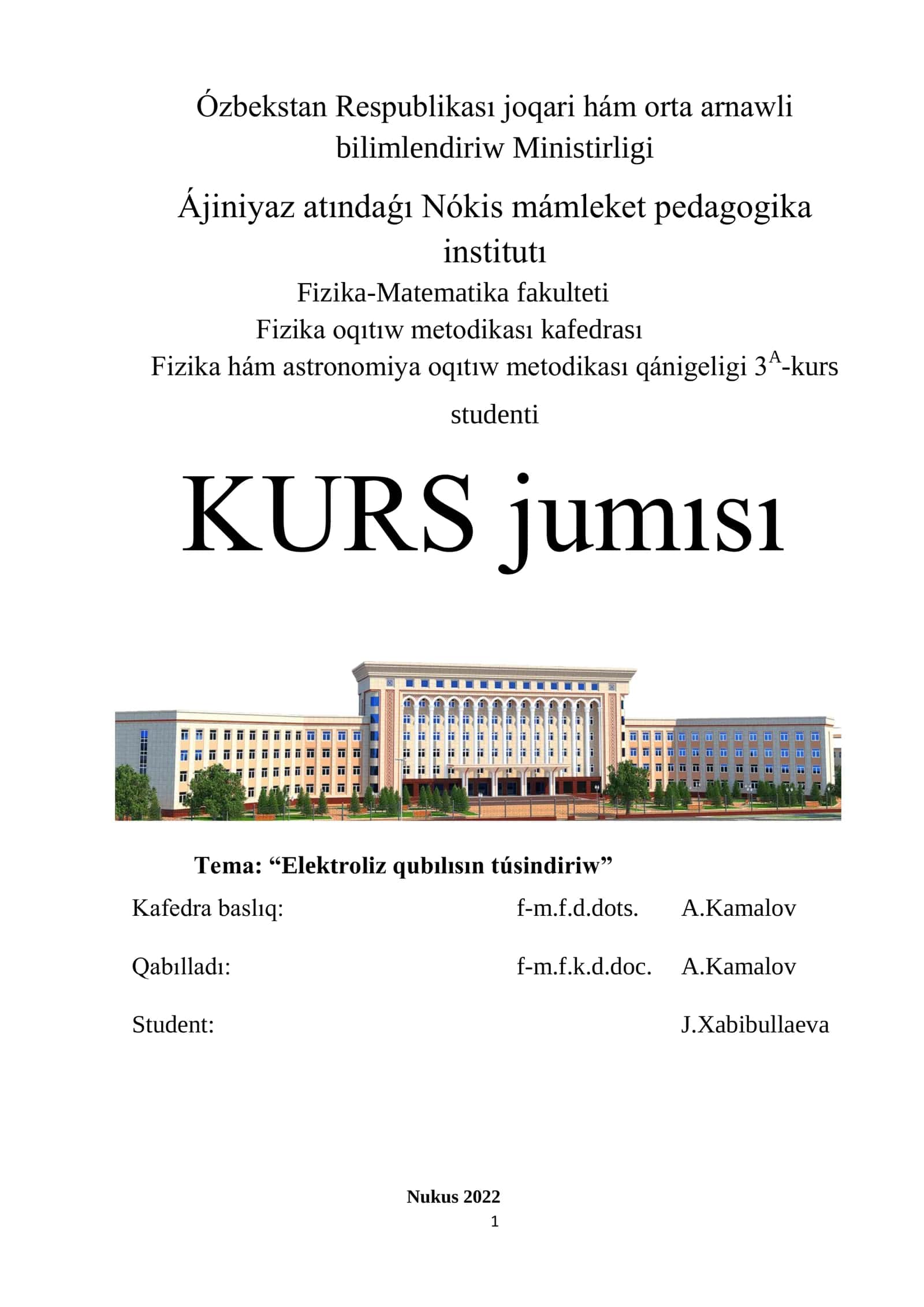 Fizika hám astronomiya oqıtıw metodikası qánigeligi 3A-kurs