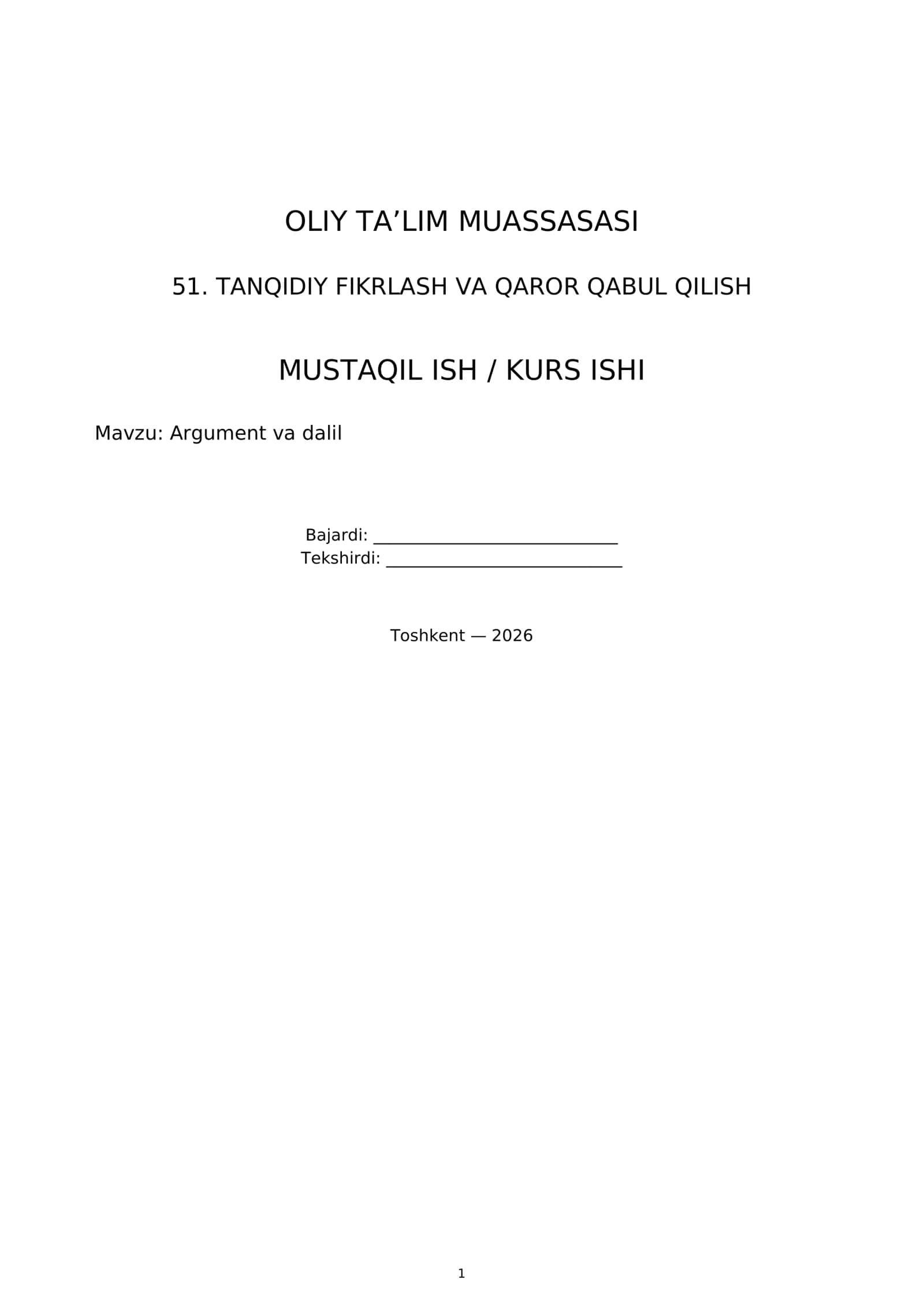 51. TANQIDIY FIKRLASH VA QAROR QABUL QILISH
