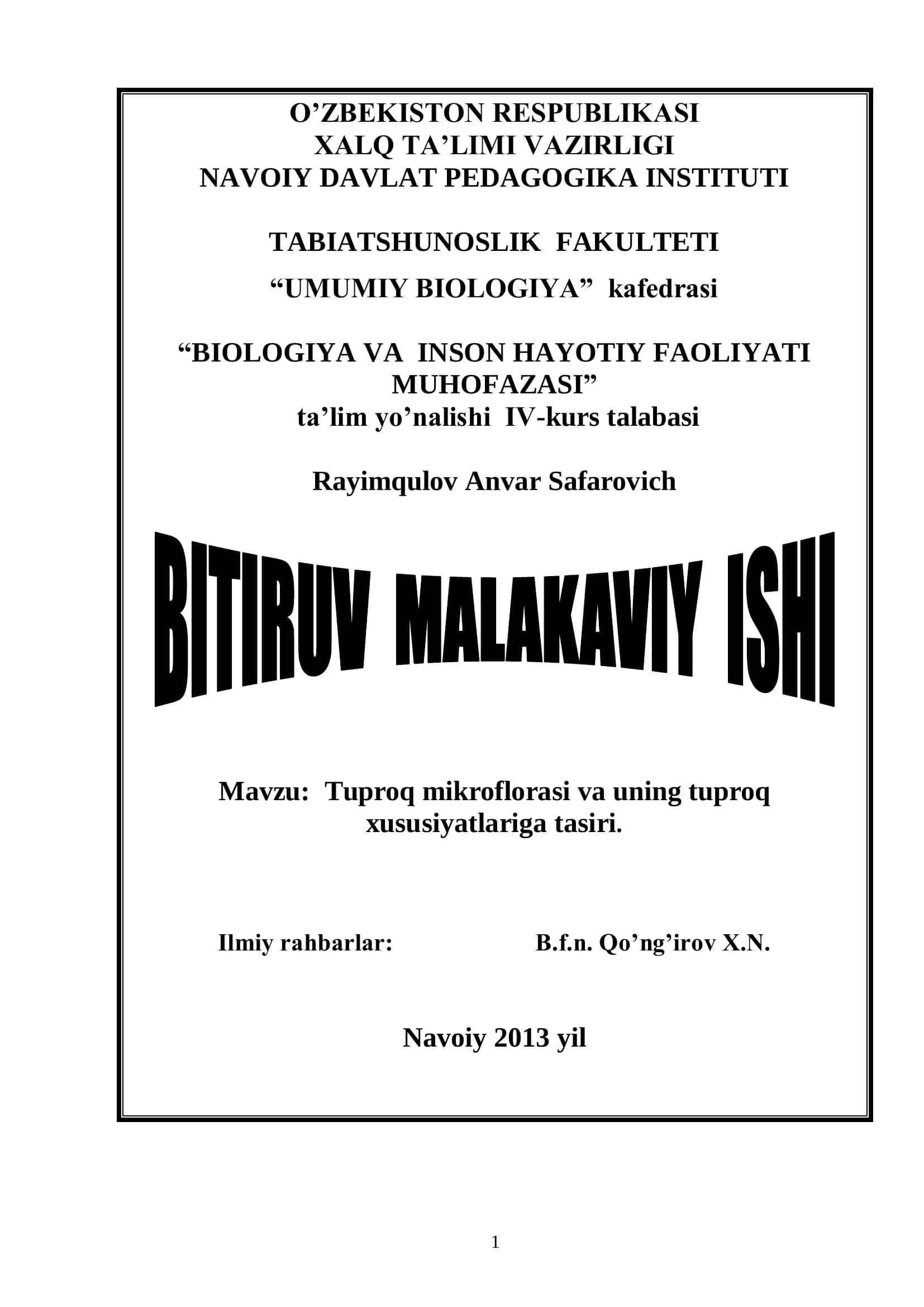 Tuproq mikroflorasi va uning tuproq xususiyatlariga tasiri