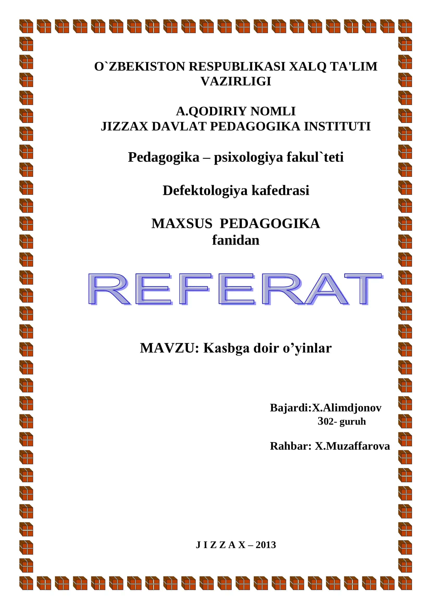 "KASBIY MASLAHAT" O’YINI